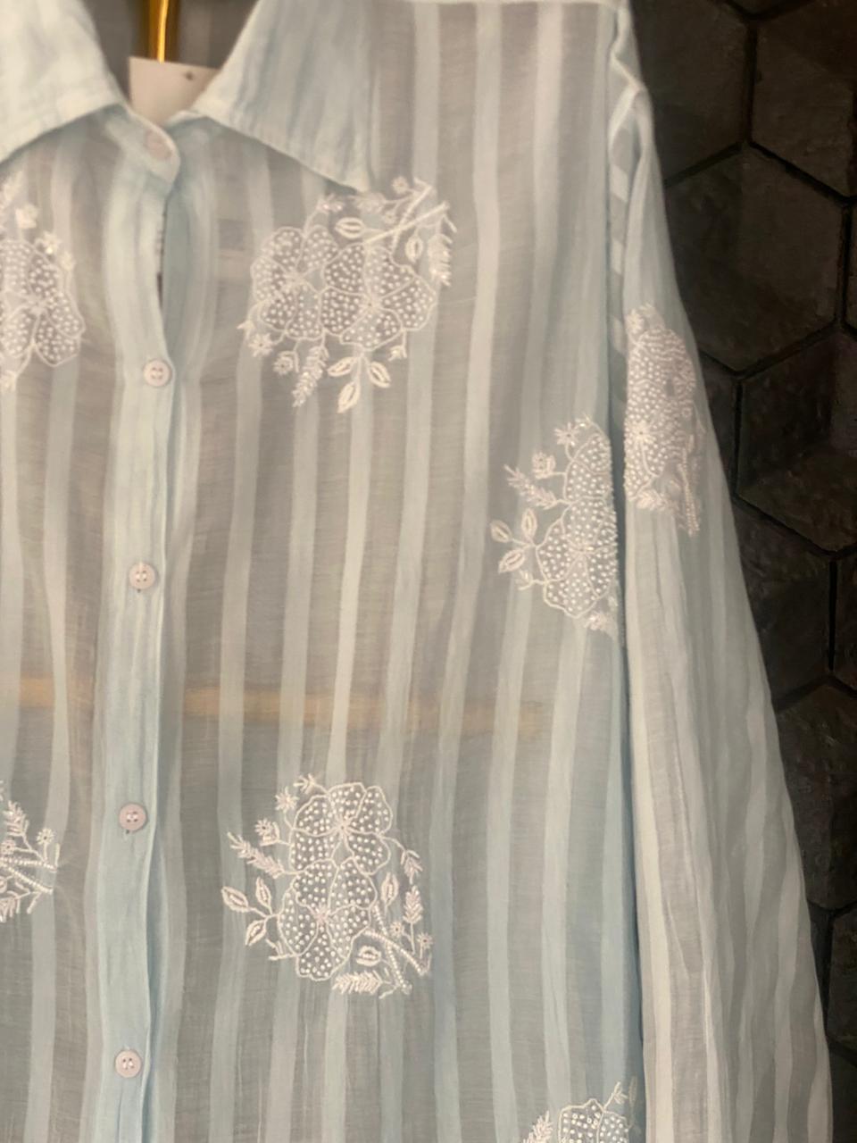 Sky Blue Mul Chanderi Chikankari Co-ord Set