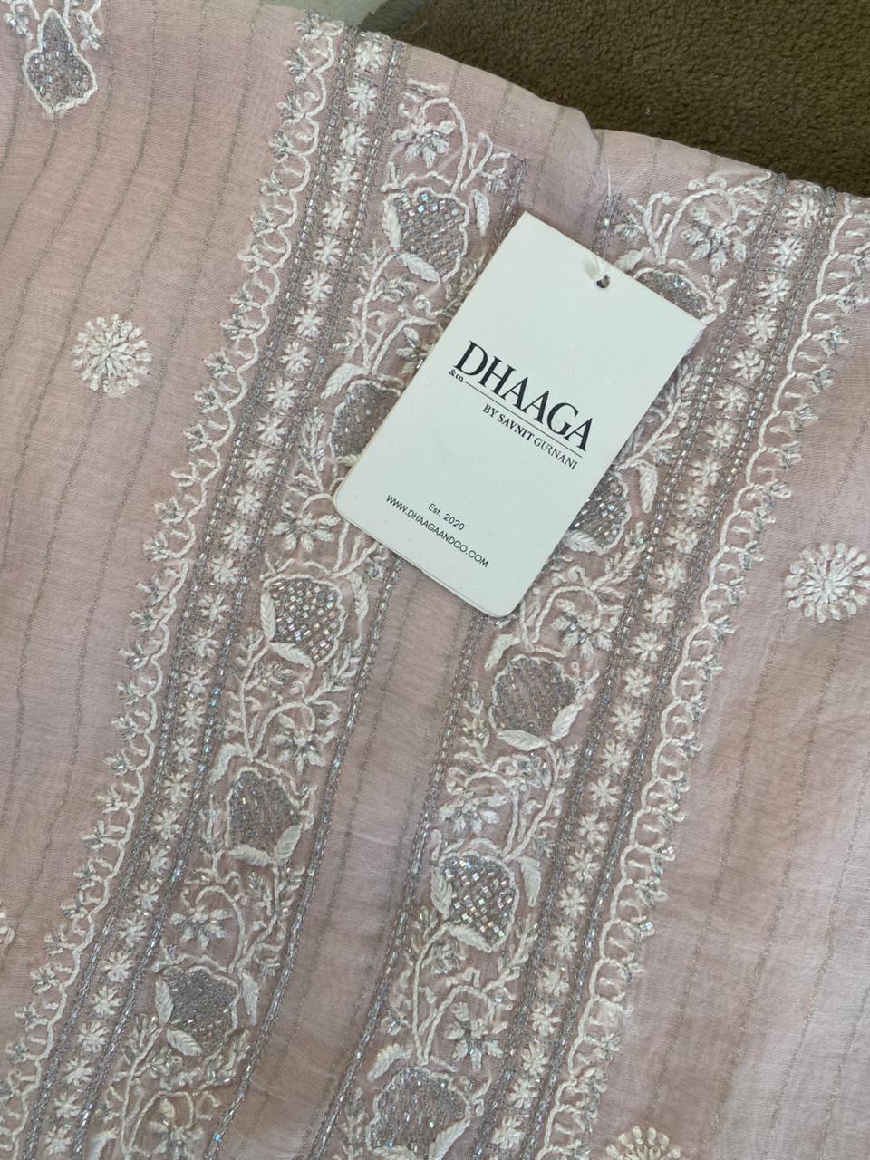 Pink Mul Chanderi Chikankari Mens kurta