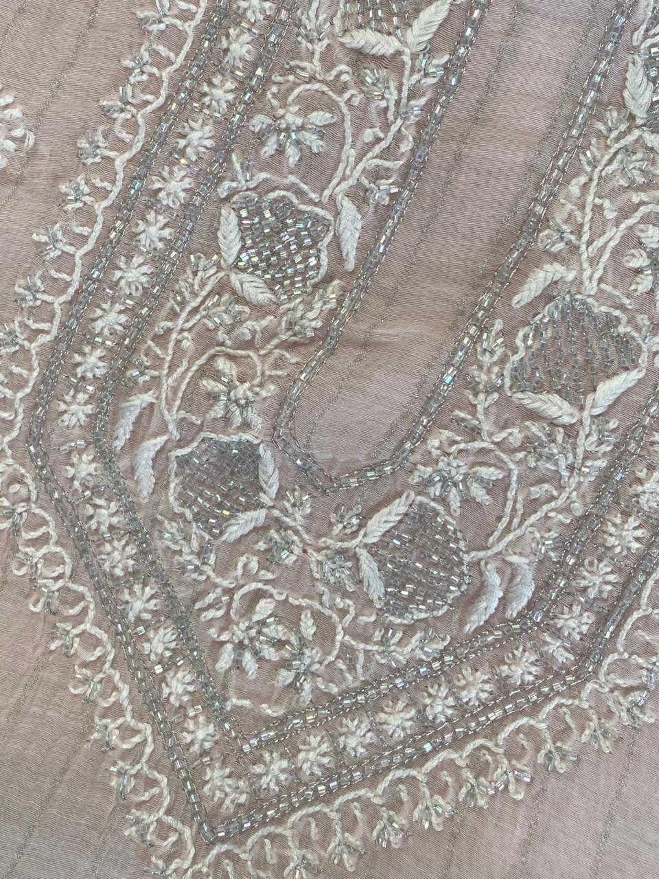 Pink Mul Chanderi Chikankari Mens kurta