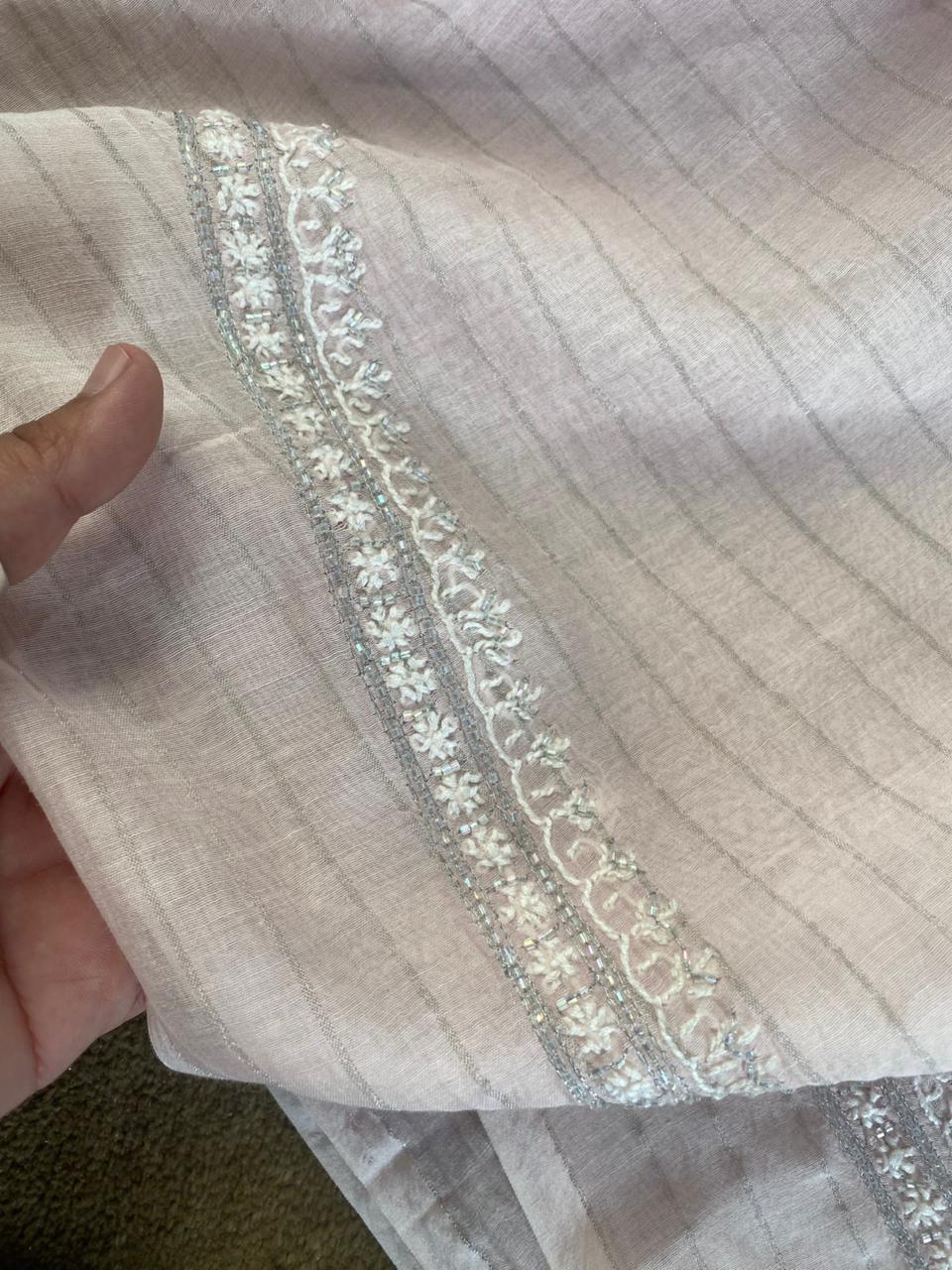 Pink Mul Chanderi Chikankari Mens kurta