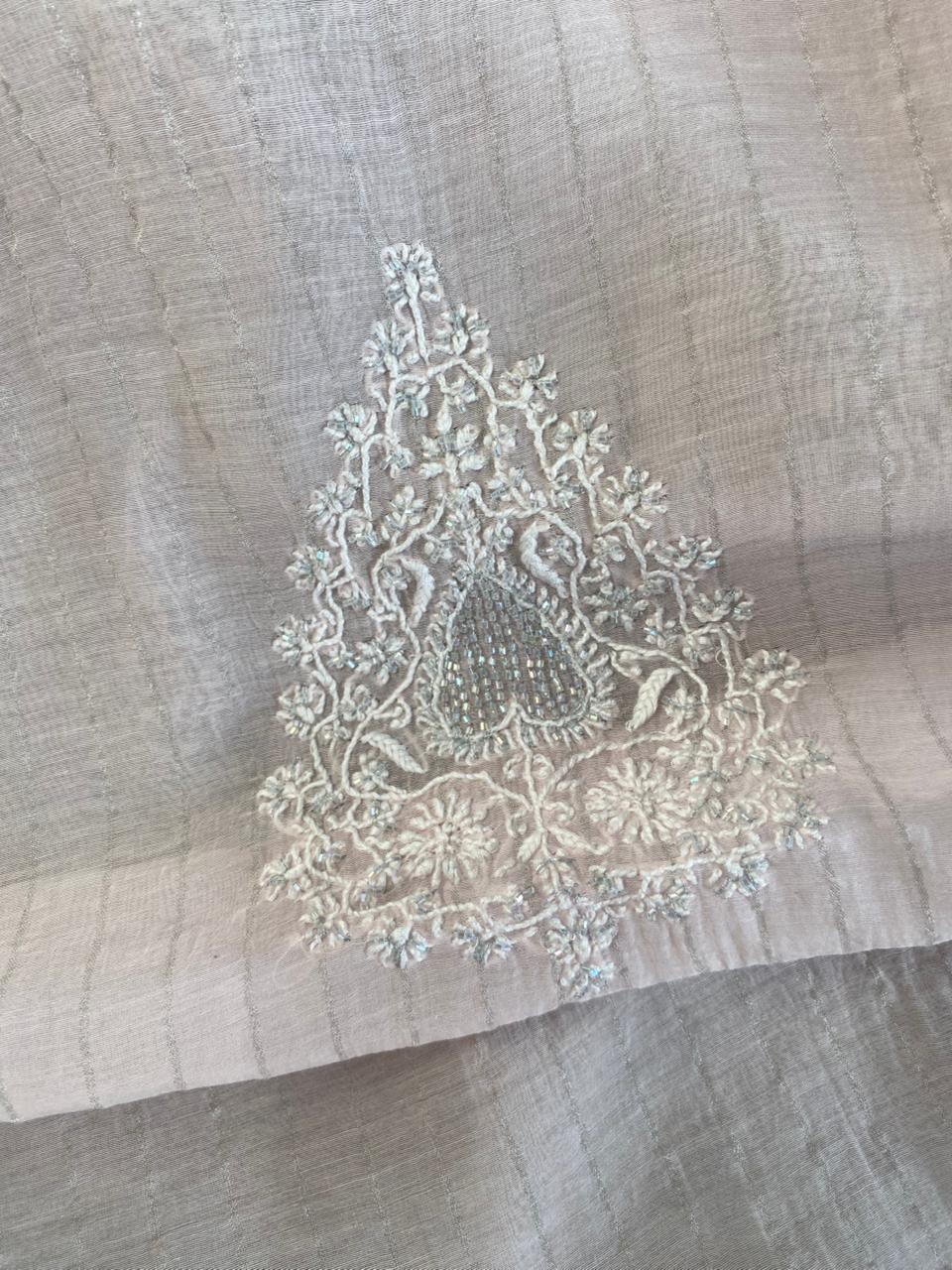 Pink Mul Chanderi Chikankari Mens kurta