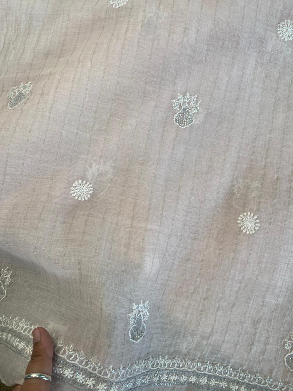 Pink Mul Chanderi Chikankari Mens kurta