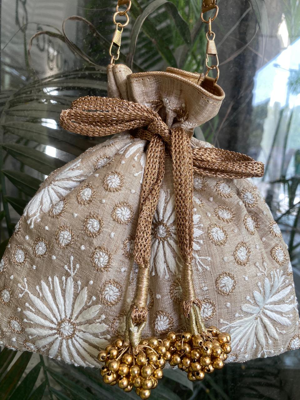 Beige Silk Potli