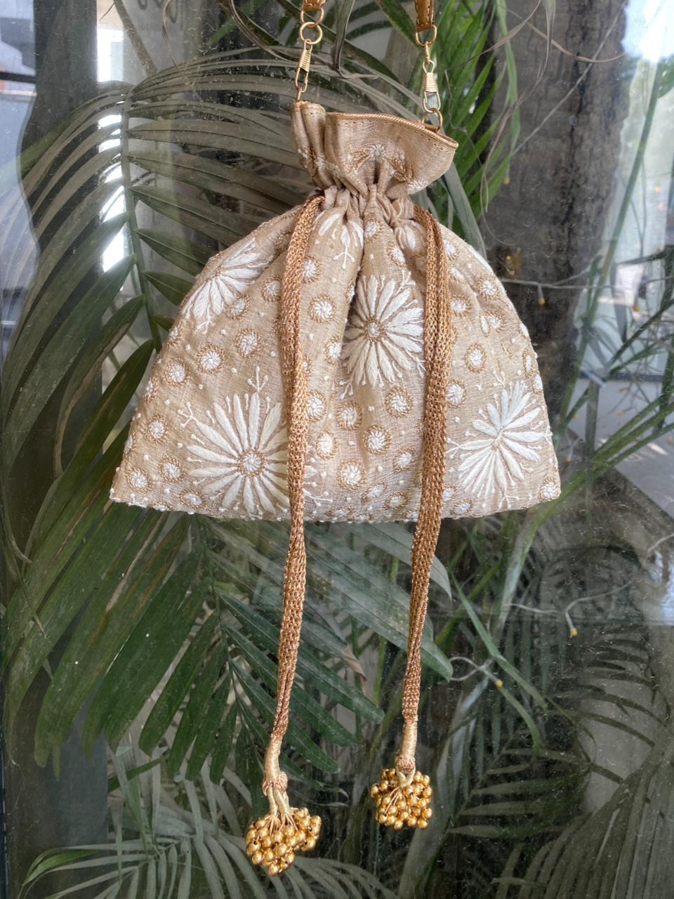Beige Silk Potli