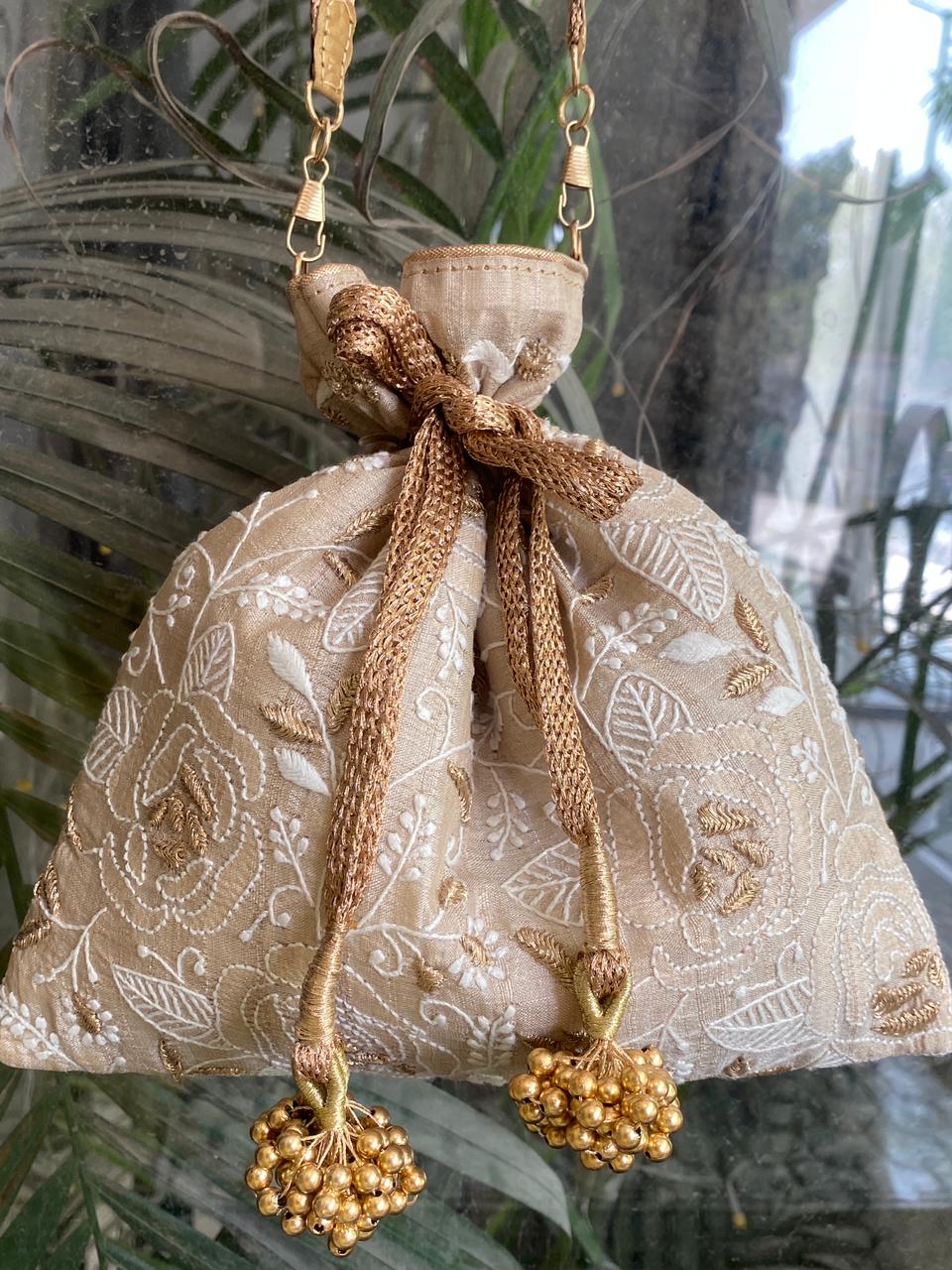 Beige Silk Potli,