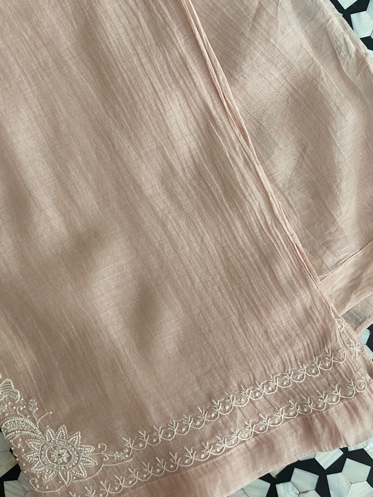 Pink Mul Chanderi Chikankari Co-ord set