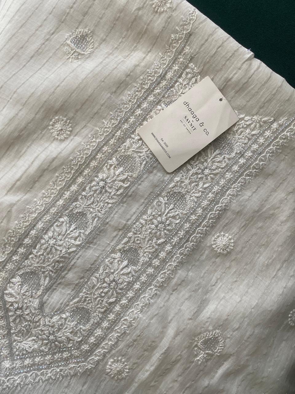 White Mul Chanderi Chikankari Mens kurta