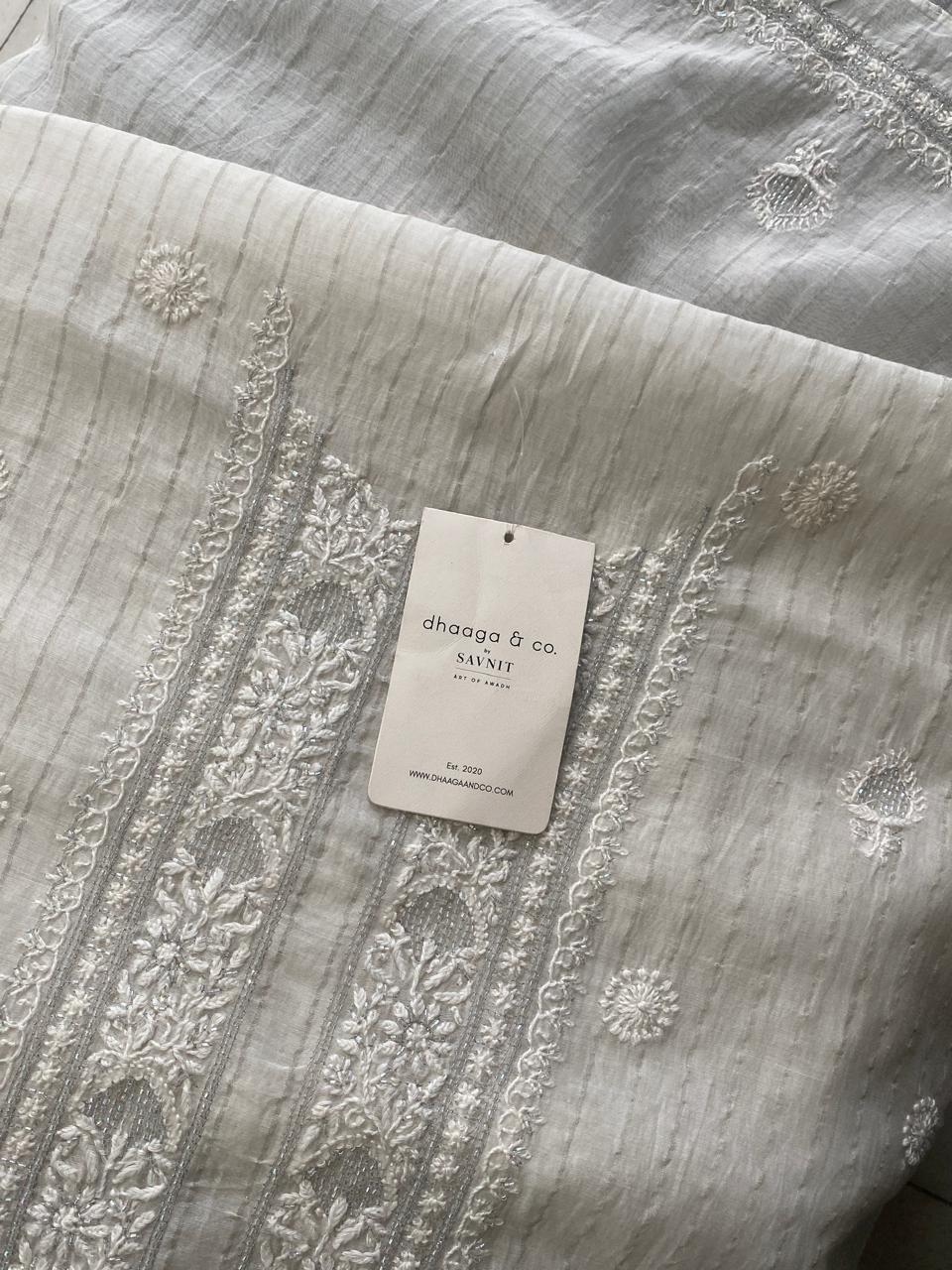 White Mul Chanderi Chikankari Mens kurta