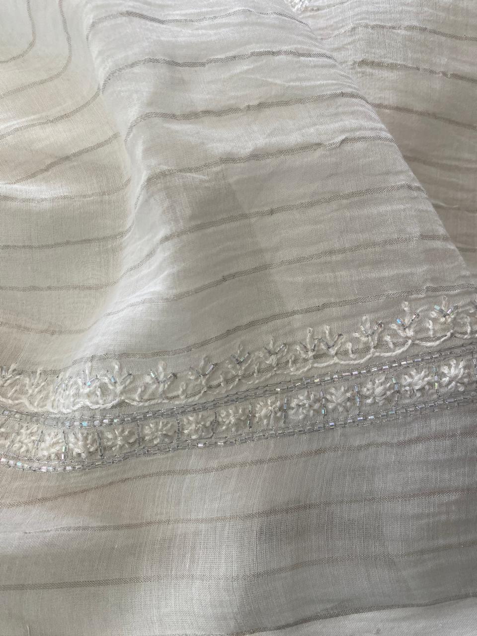 White Mul Chanderi Chikankari Mens kurta