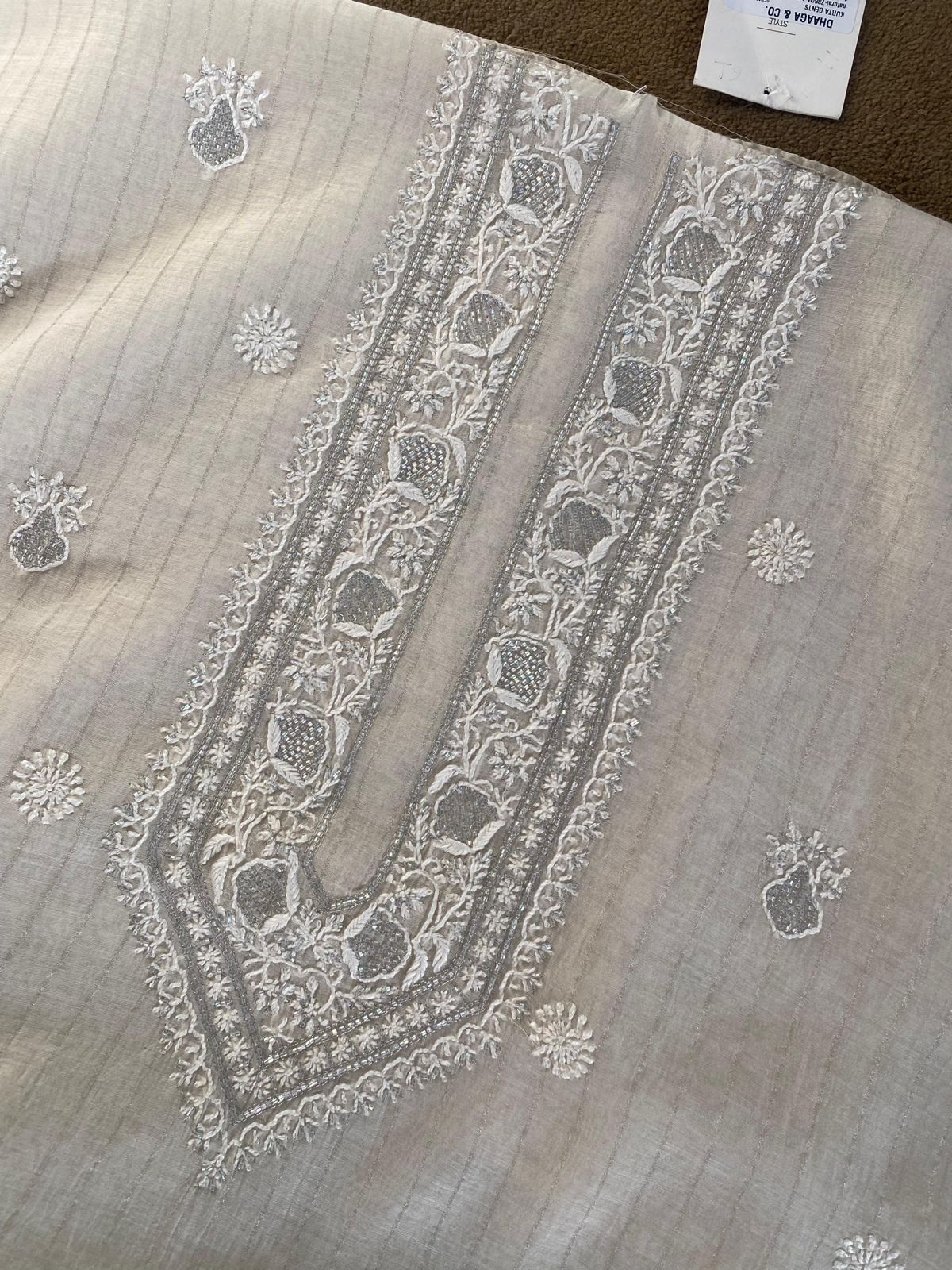 Beige Mul Chanderi Chikankari Mens Kurta