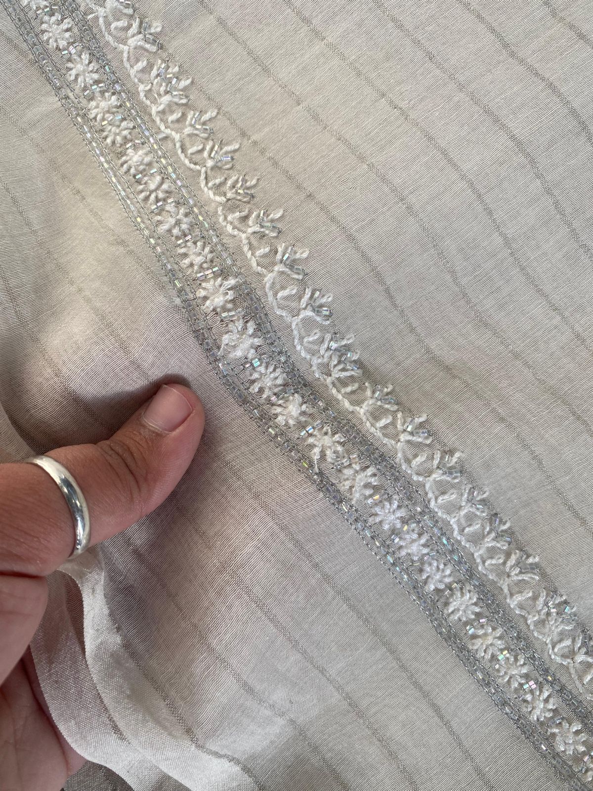 Beige Mul Chanderi Chikankari Mens Kurta