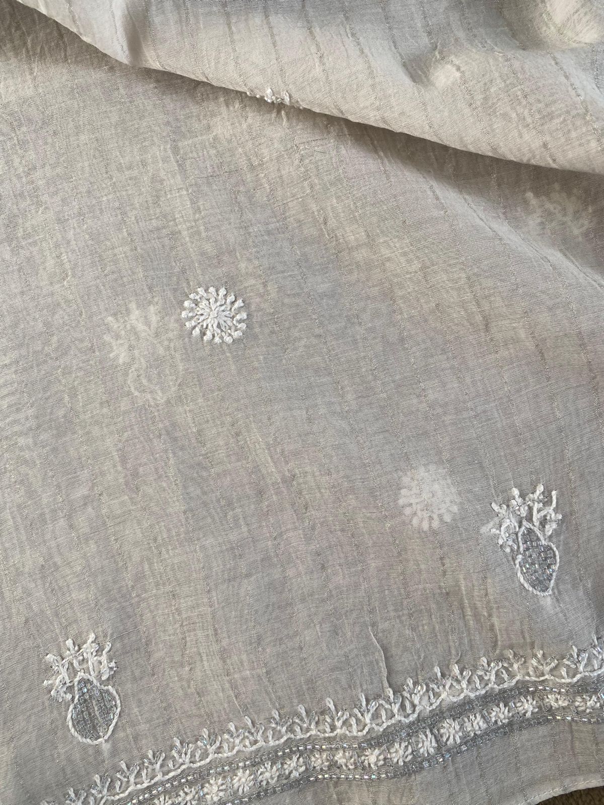 Beige Mul Chanderi Chikankari Mens Kurta