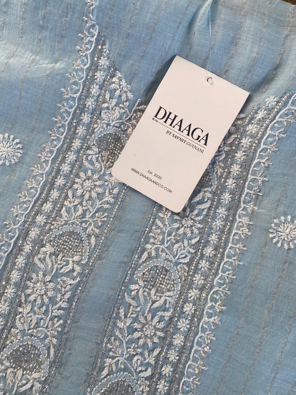 Sky Blue Mul Chanderi Chikankari Mens kurta