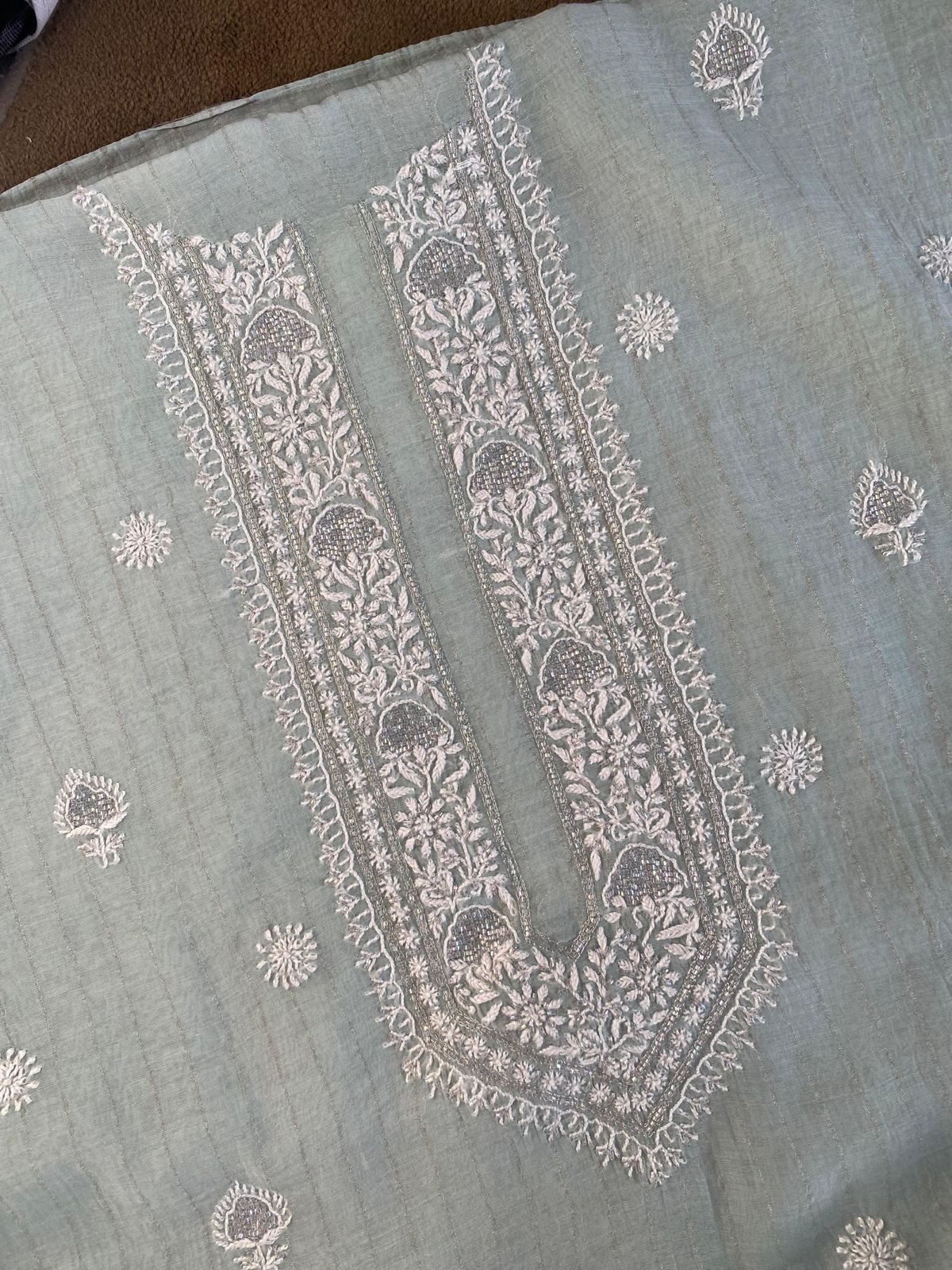 Green Mul Chanderi Chikankari Mens kurta