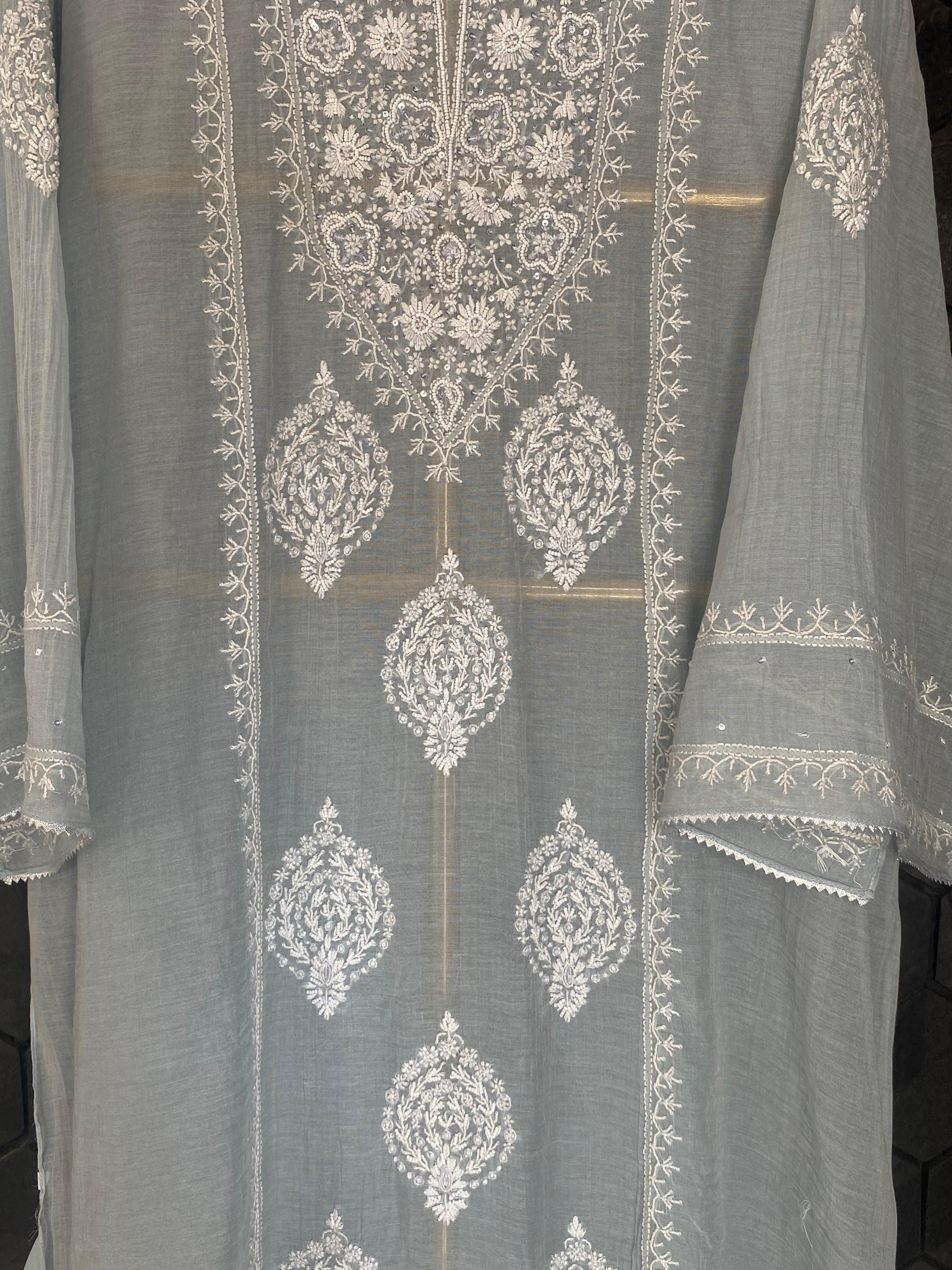 Sky Blue Silver Tissue Chikankari Co-ord Set