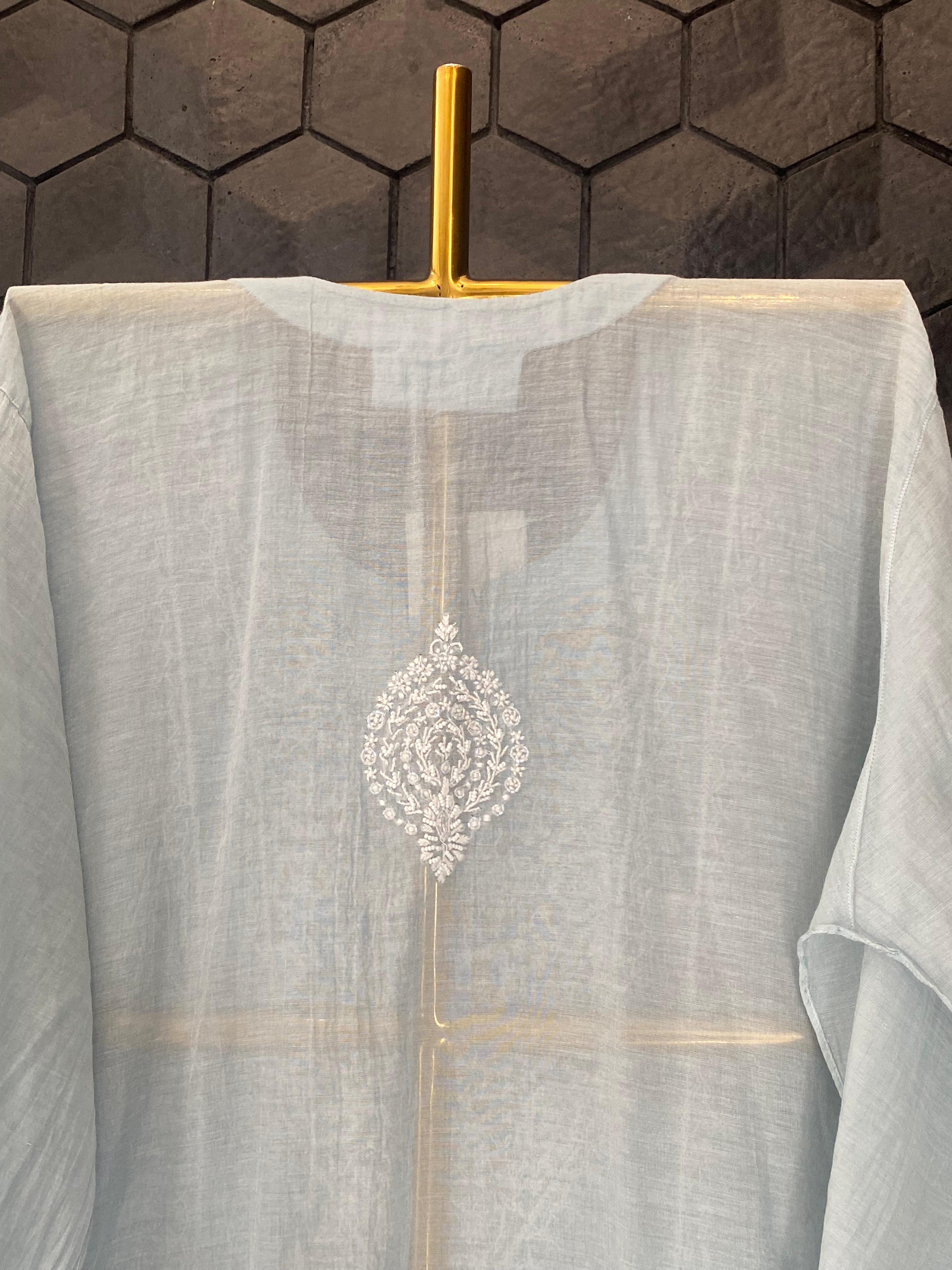 Sky Blue Silver Tissue Chikankari Co-ord Set