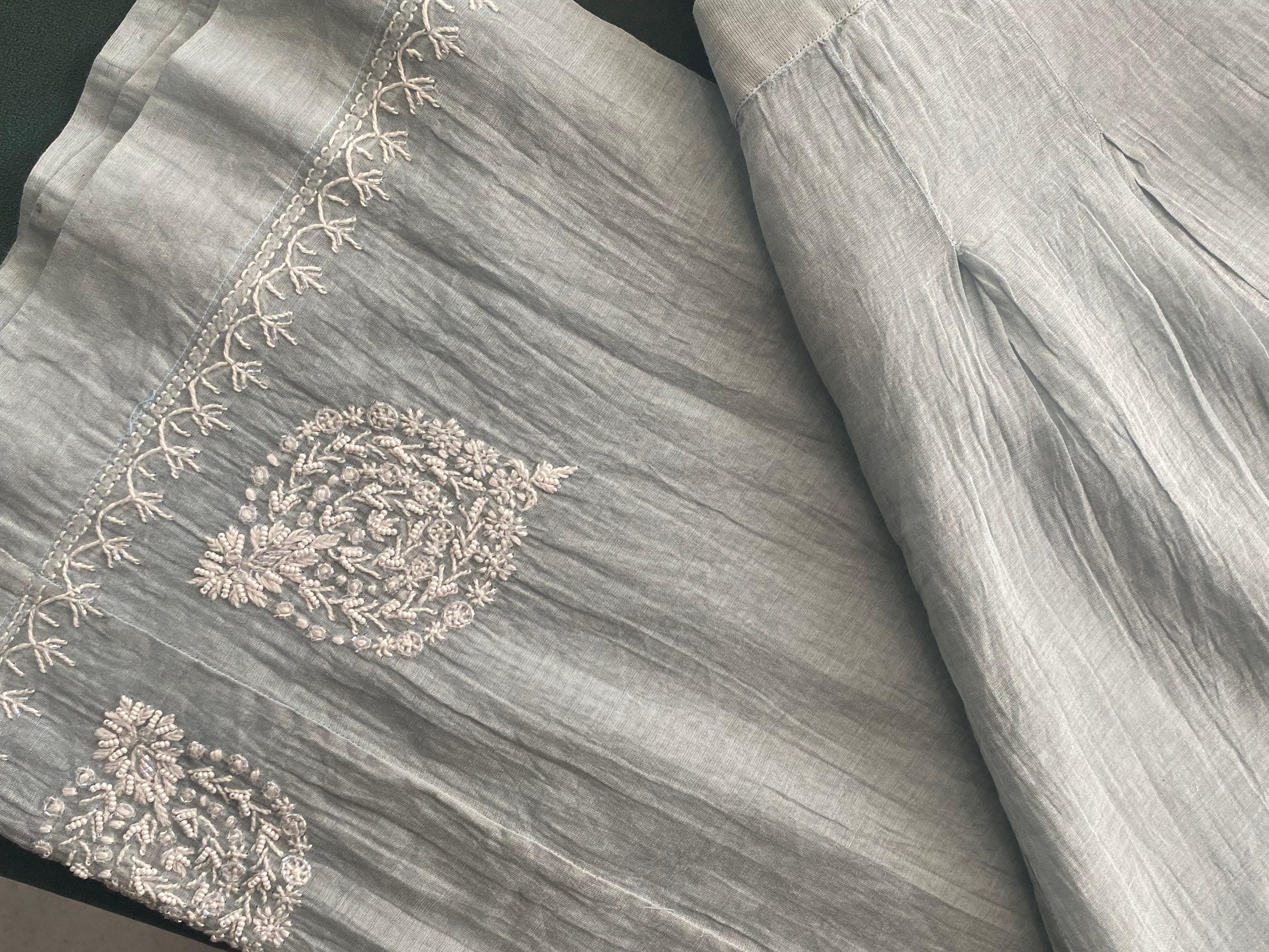 Sky Blue Silver Tissue Chikankari Co-ord Set