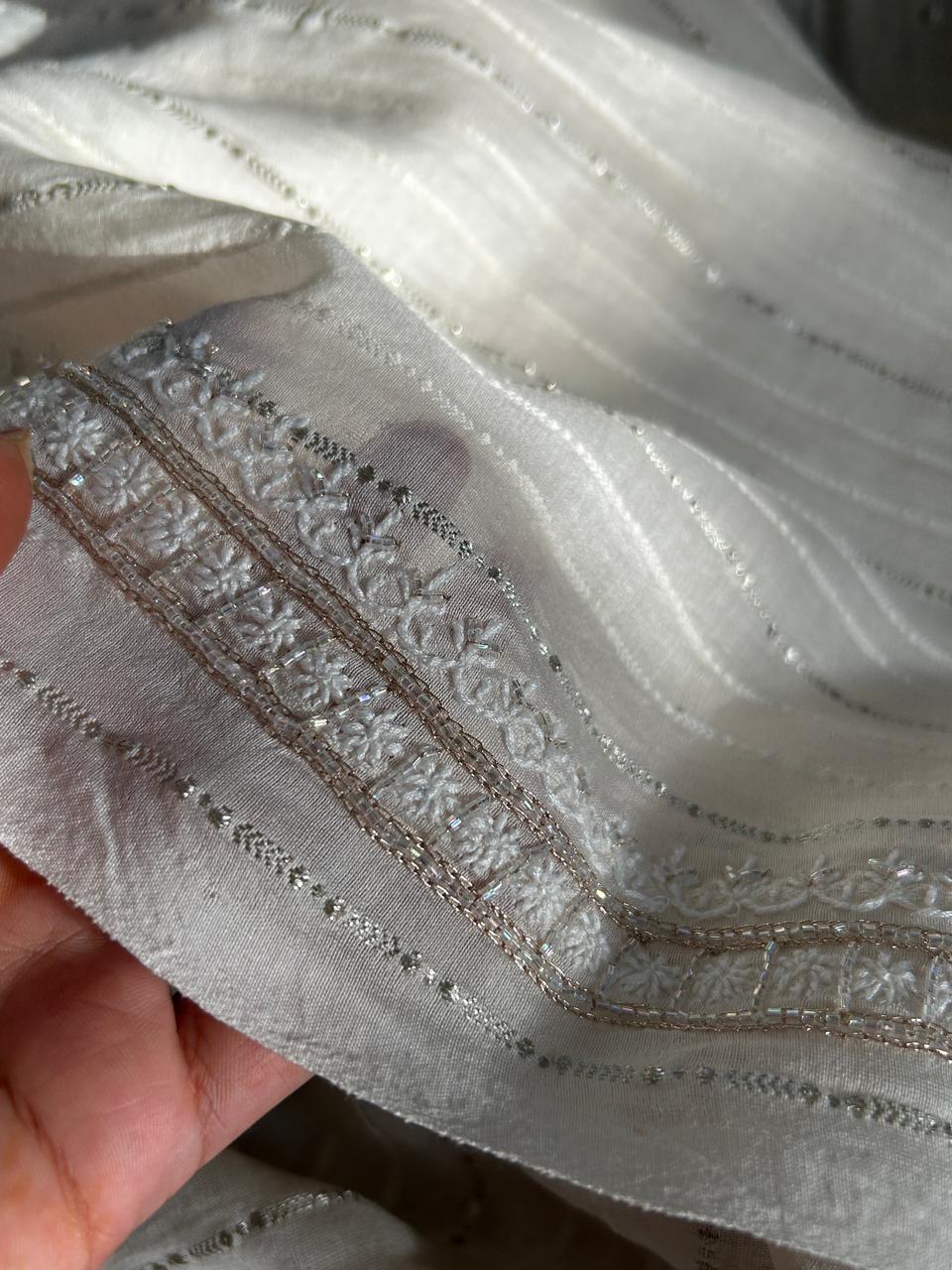 Beige Mul Chanderi Chikankari Mens Kurta
