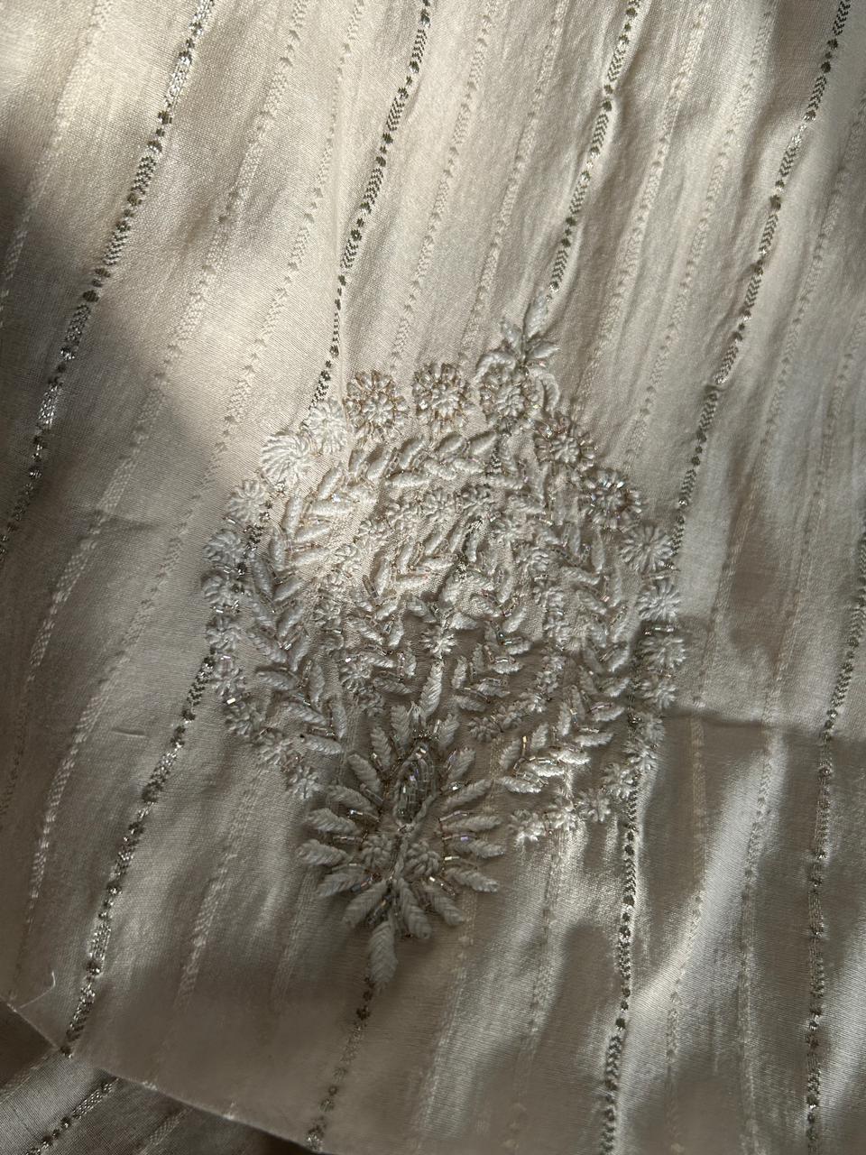 Beige Mul Chanderi Chikankari Mens Kurta