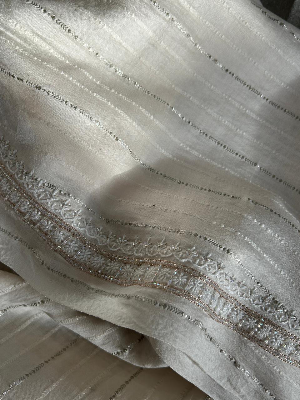 Beige Mul Chanderi Chikankari Mens Kurta