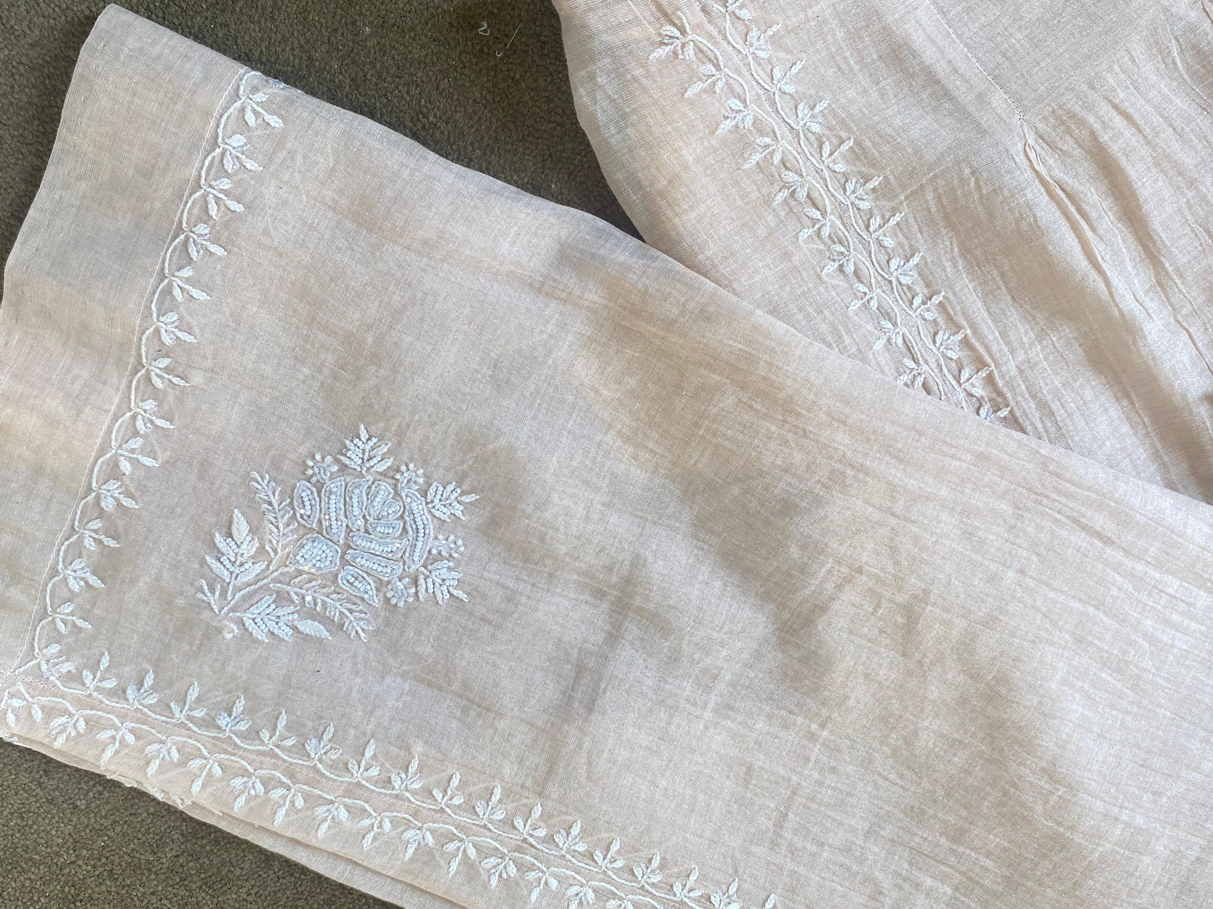 Peach Silver Tissue Chikankari Co-ord Set