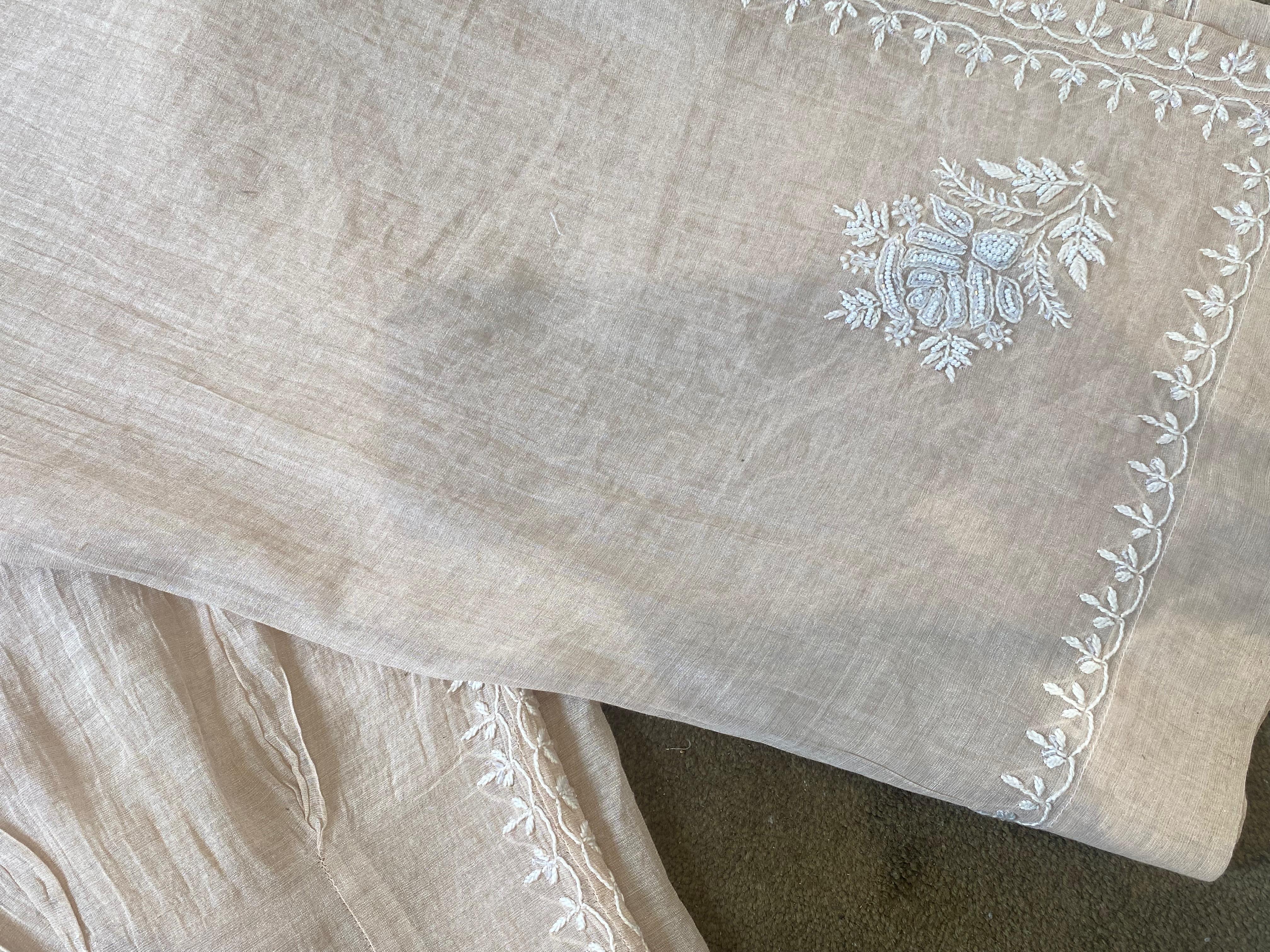 Peach Silver Tissue Chikankari Co-ord Set