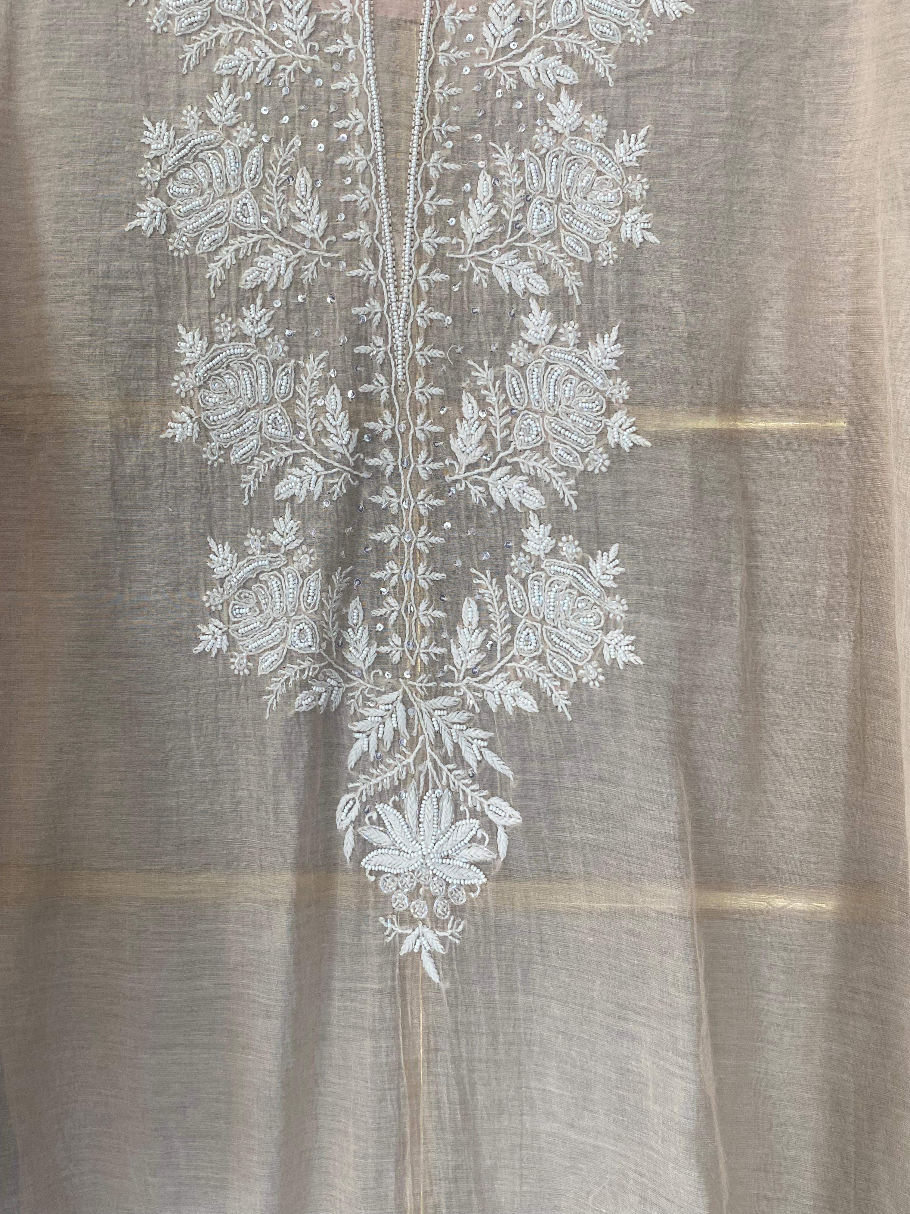 Peach Silver Tissue Chikankari Co-ord Set