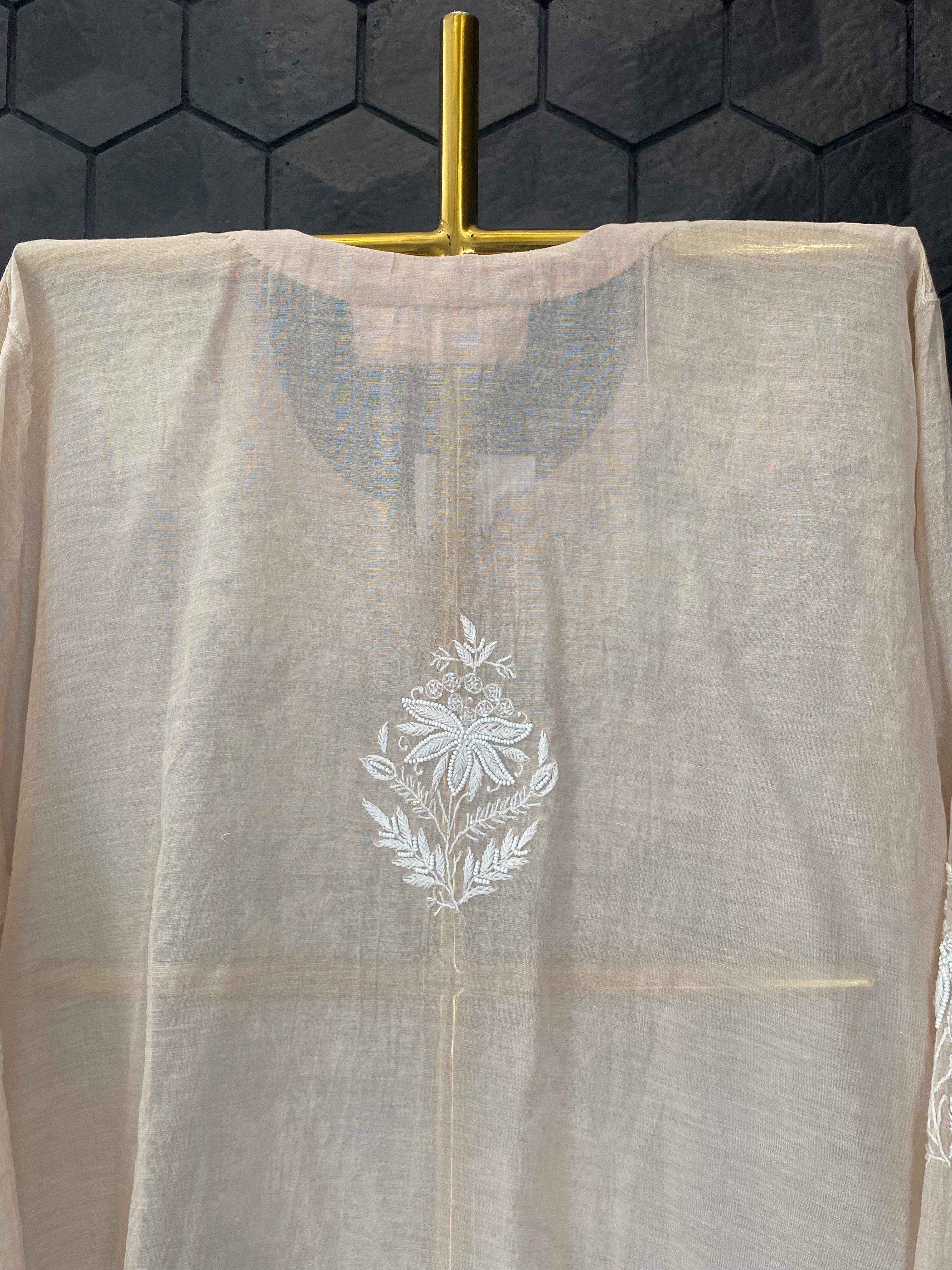 Peach Silver Tissue Chikankari Co-ord Set