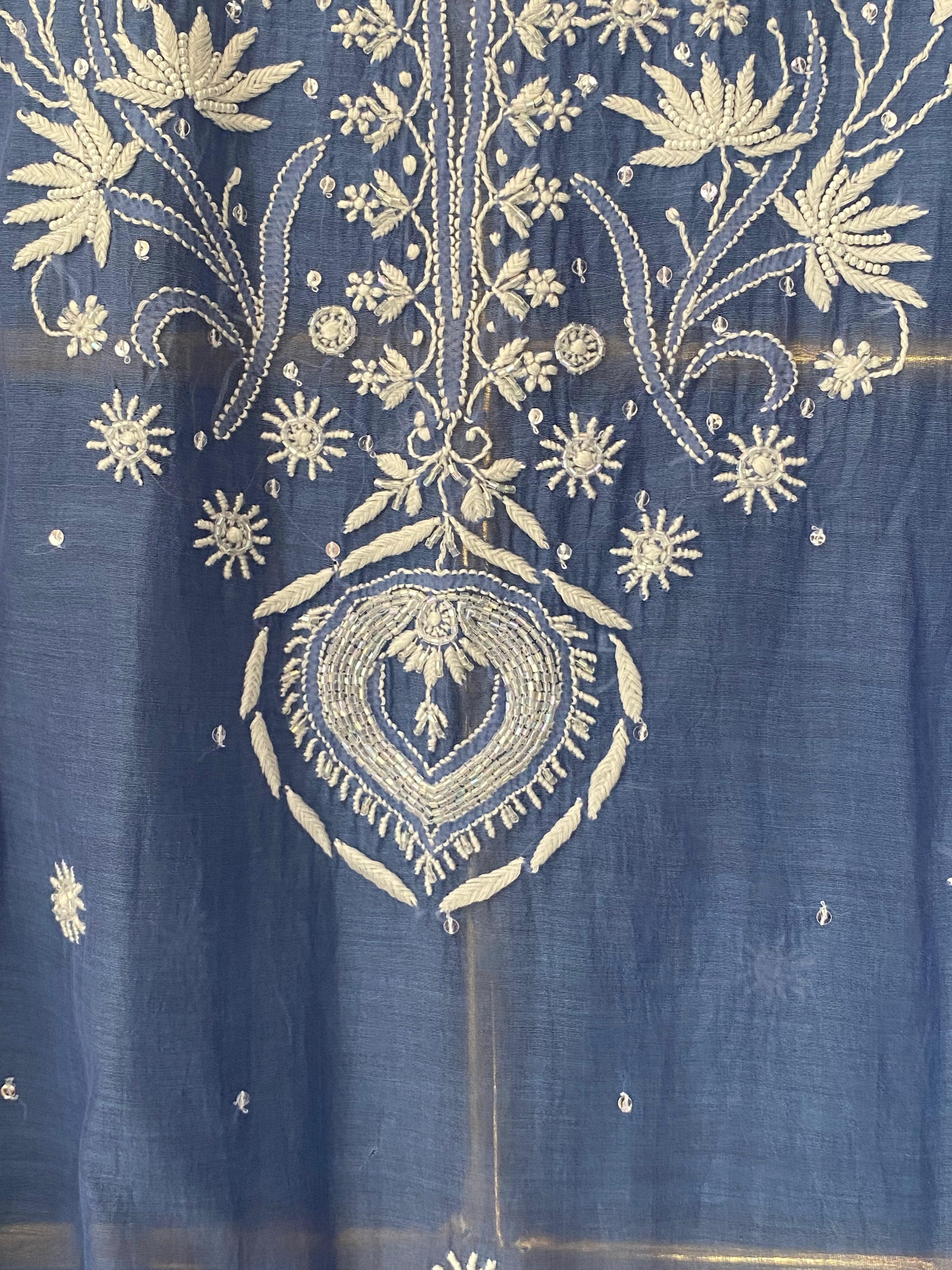 Blue Mul Chanderi Chikankari Kurta Set
