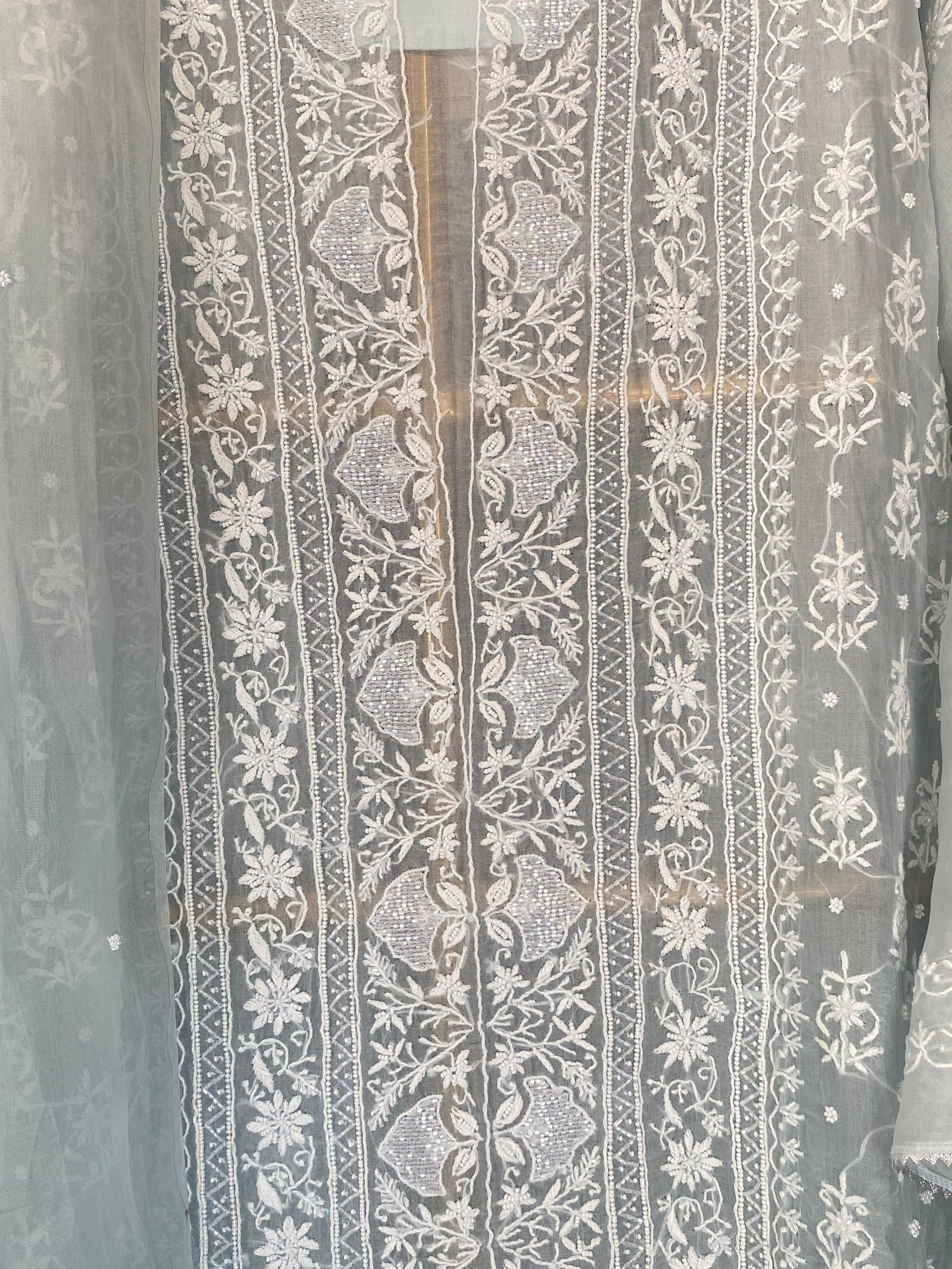 Blue Organza Chikankari Kurta Set
