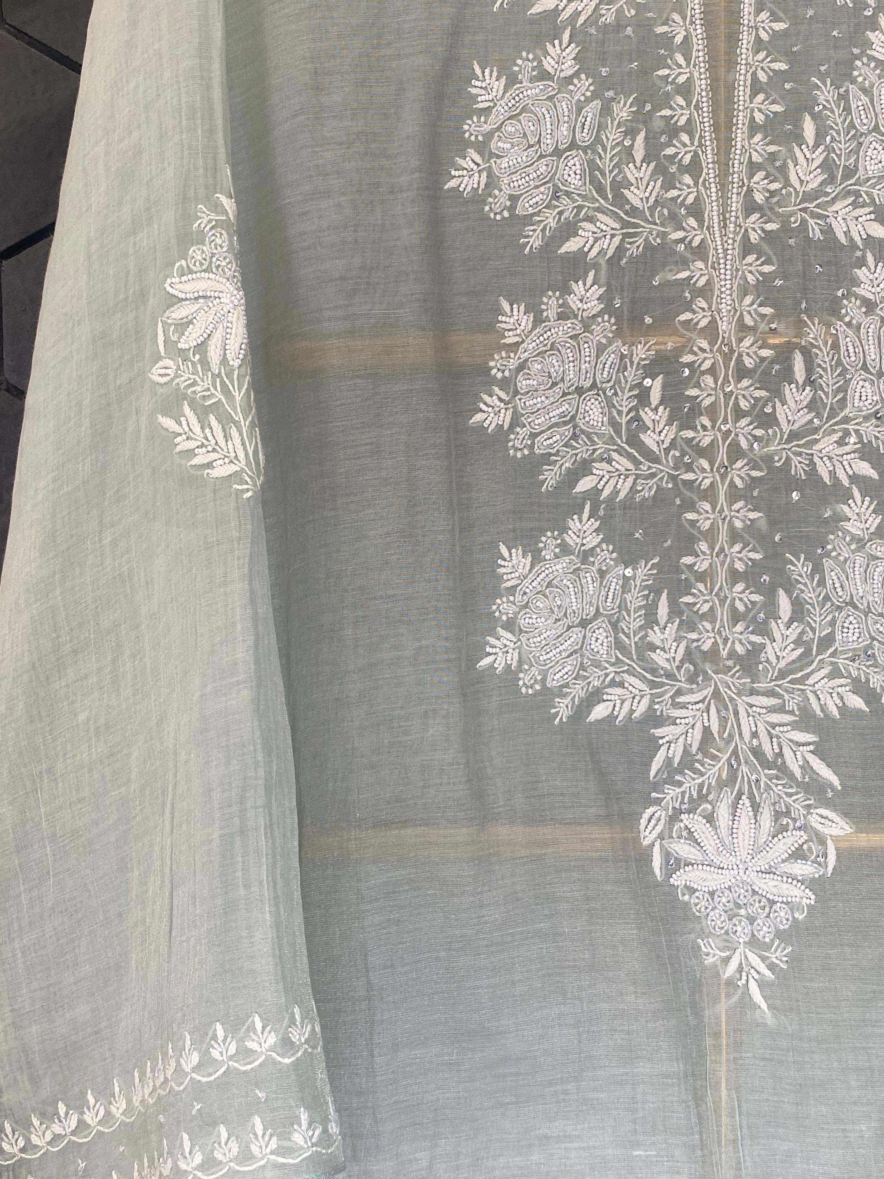 Sea Green Silver Tissue Chikankari Co-ord Set