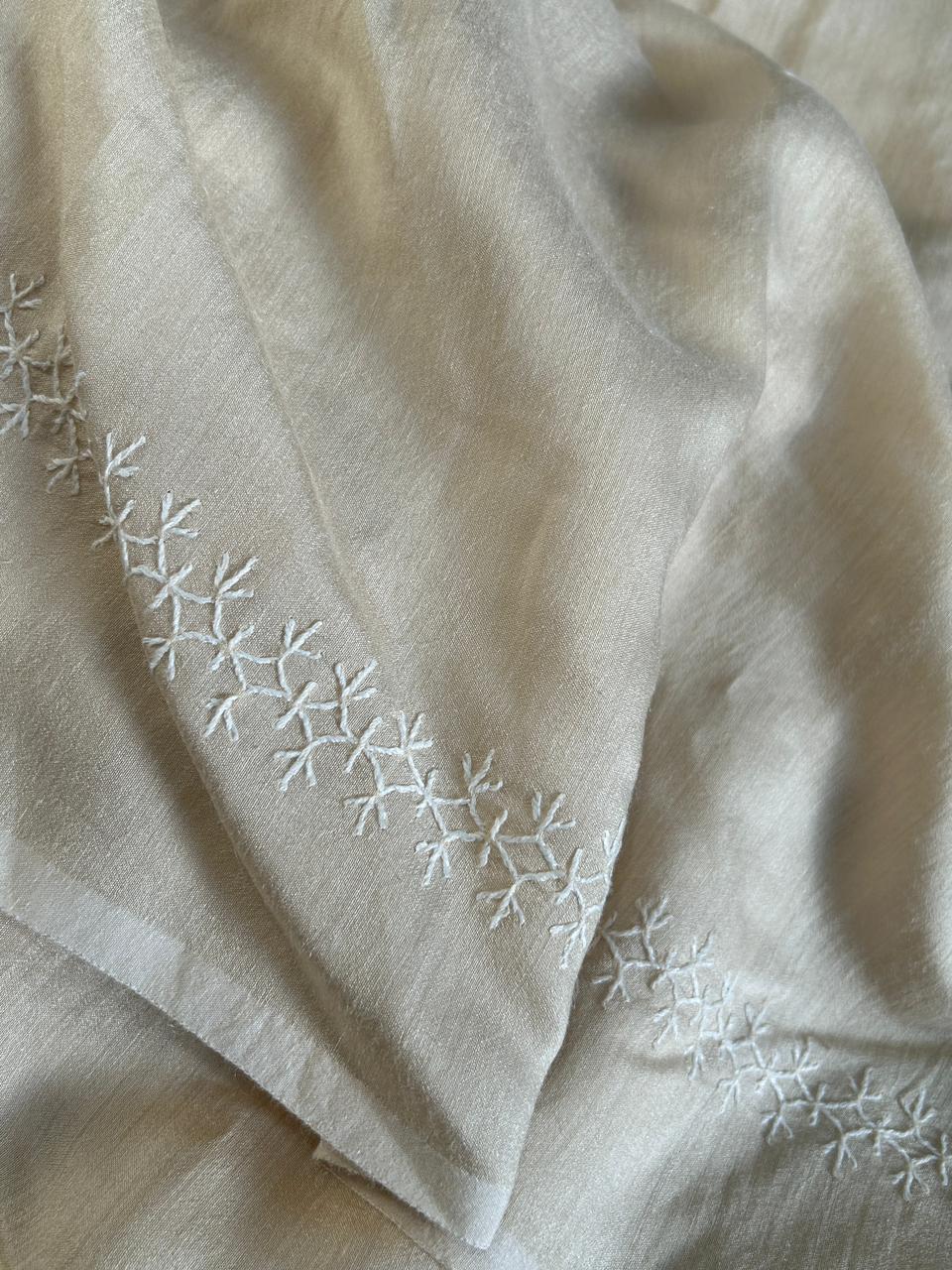Beige Munga Silk Chikankari Mens Kurta
