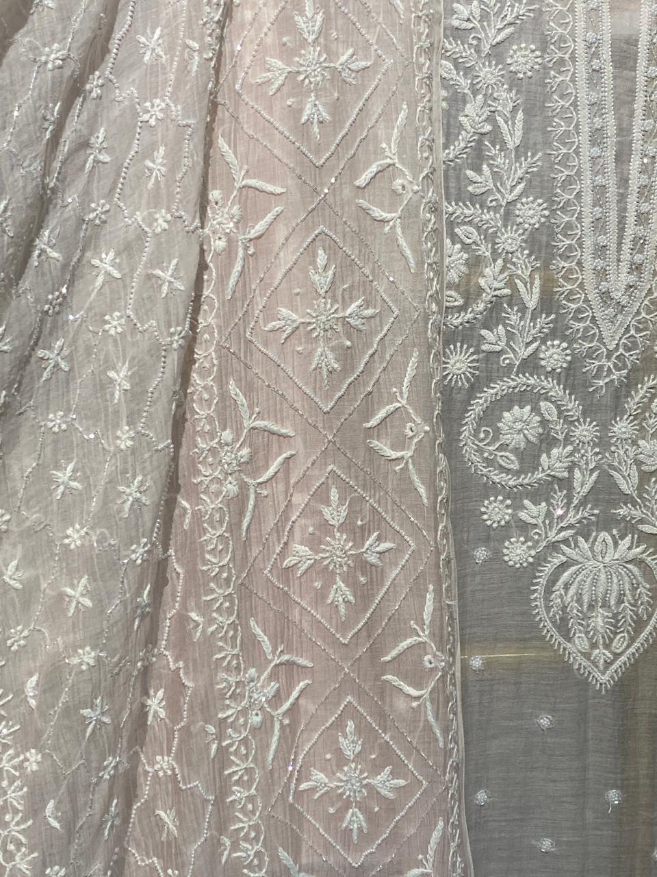 Pink Mul Chanderi Chikankari Kurta Set
