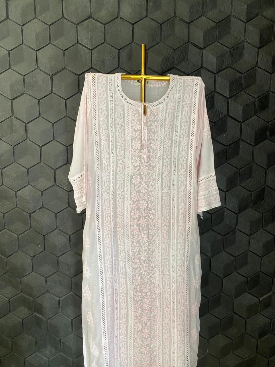 Pink Mul Chanderi Chikankari Kurta