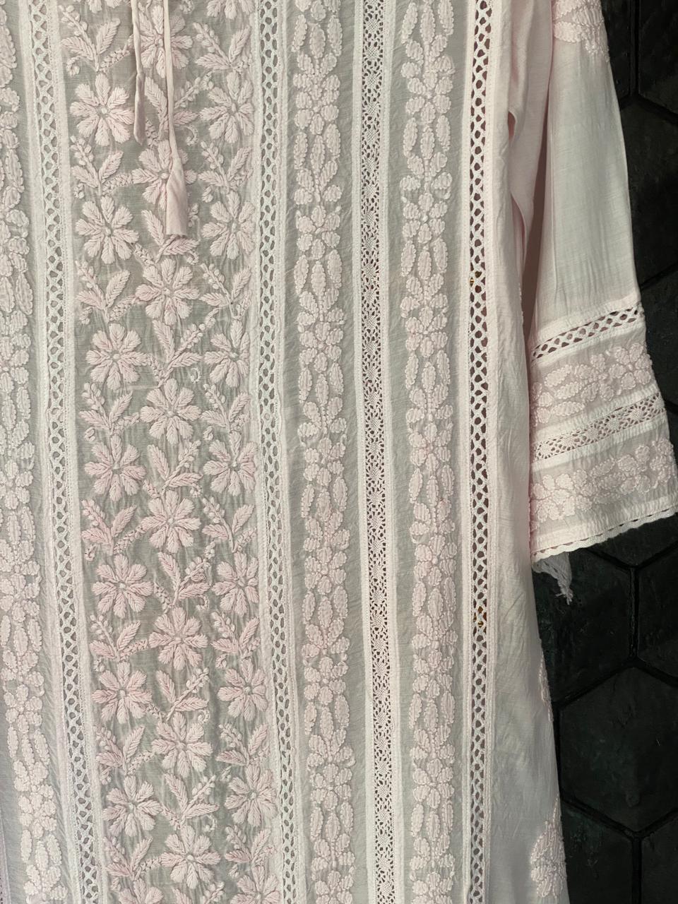 Pink Mul Chanderi Chikankari Kurta