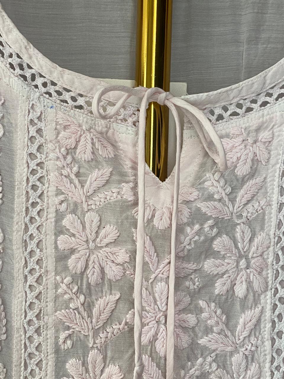 Pink Mul Chanderi Chikankari Kurta