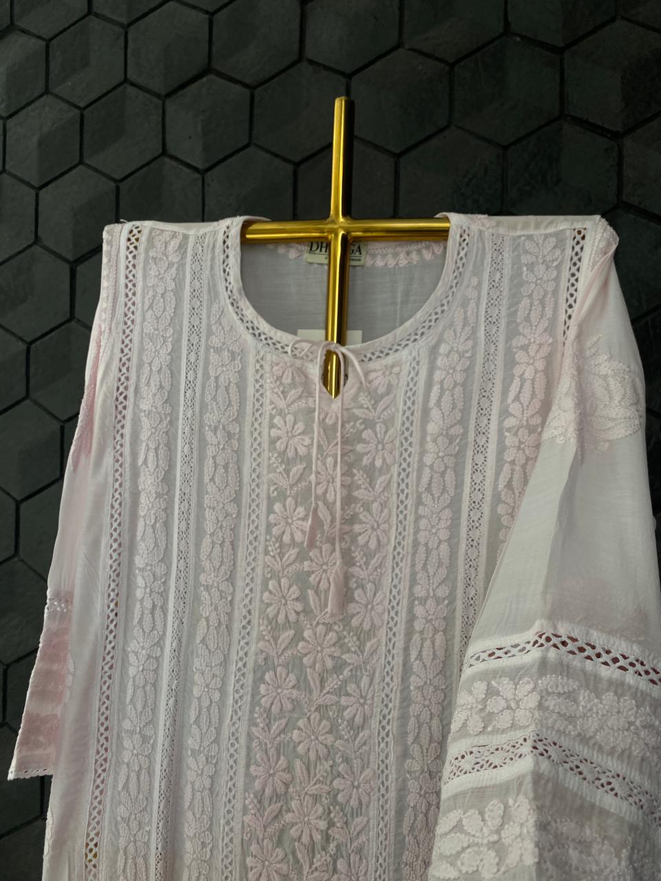 Pink Mul Chanderi Chikankari Kurta