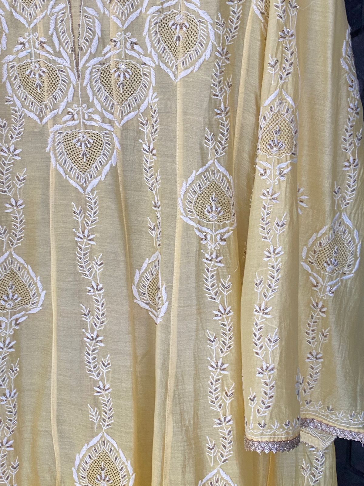 Yellow Chanderi Chikankari Anarkali Set