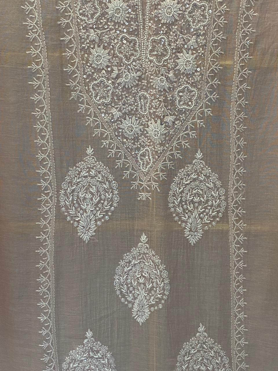Pink Silver Tissue Chikankari Co-ord Set