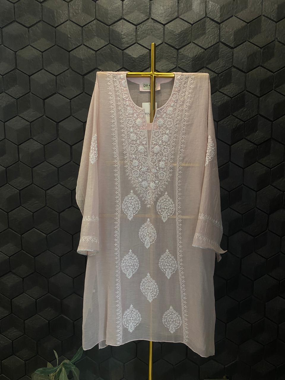 Pink Silver Tissue Chikankari Co-ord Set