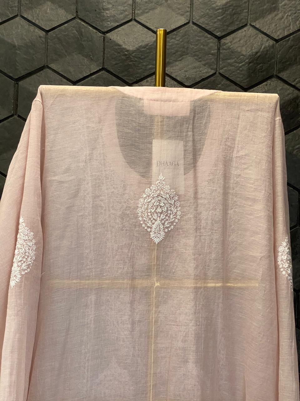 Pink Silver Tissue Chikankari Co-ord Set