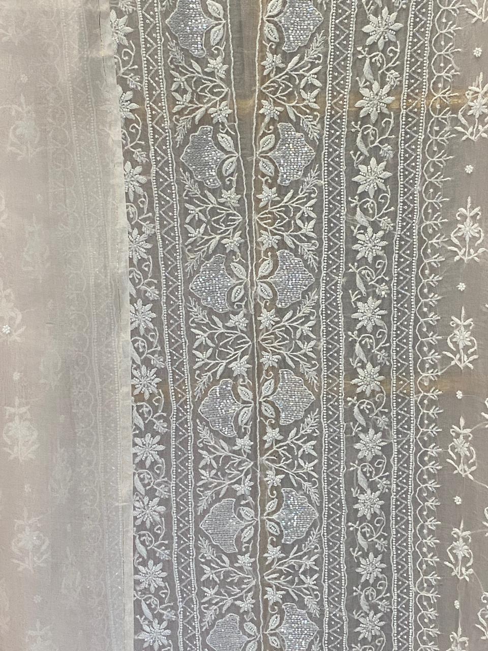 Pink Organza Chikankari Kurta Set