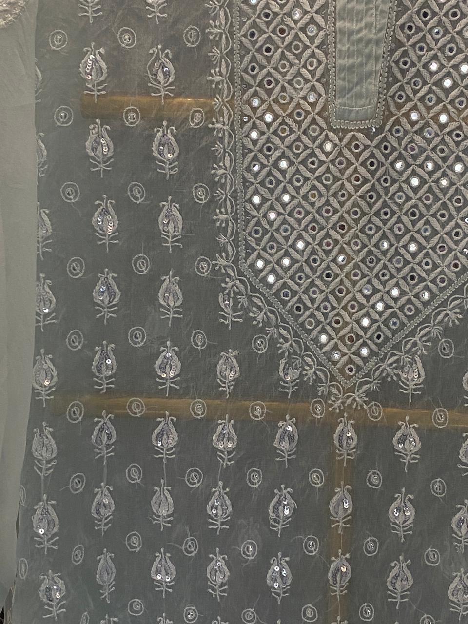 Sea Green Organza Chikankari Co-ord Set