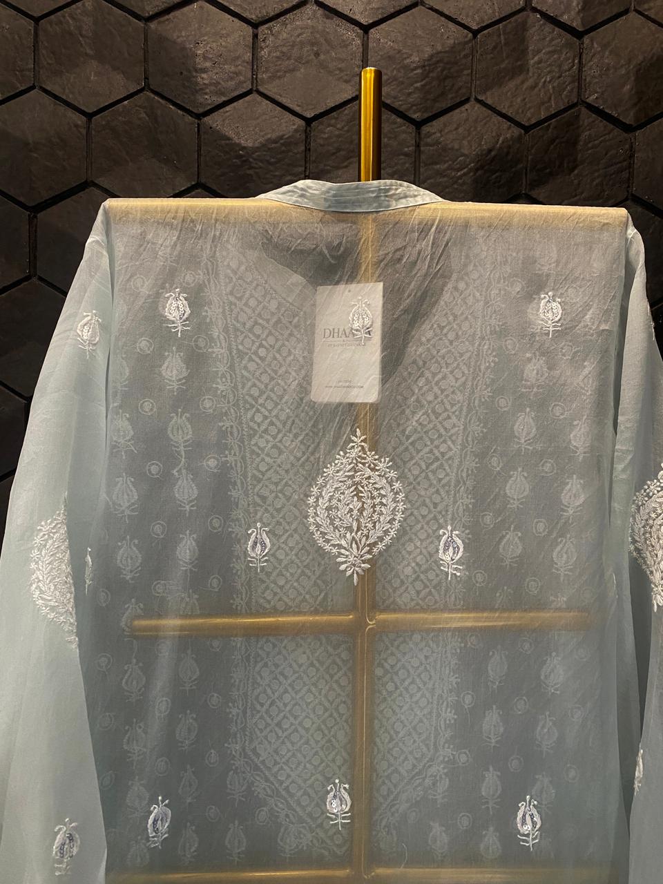 Sea Green Organza Chikankari Co-ord Set