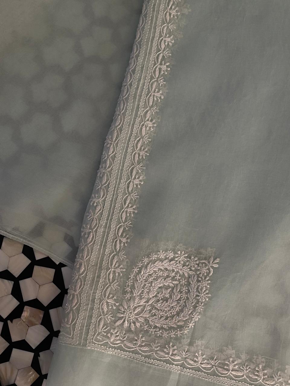 Sea Green Organza Chikankari Co-ord Set