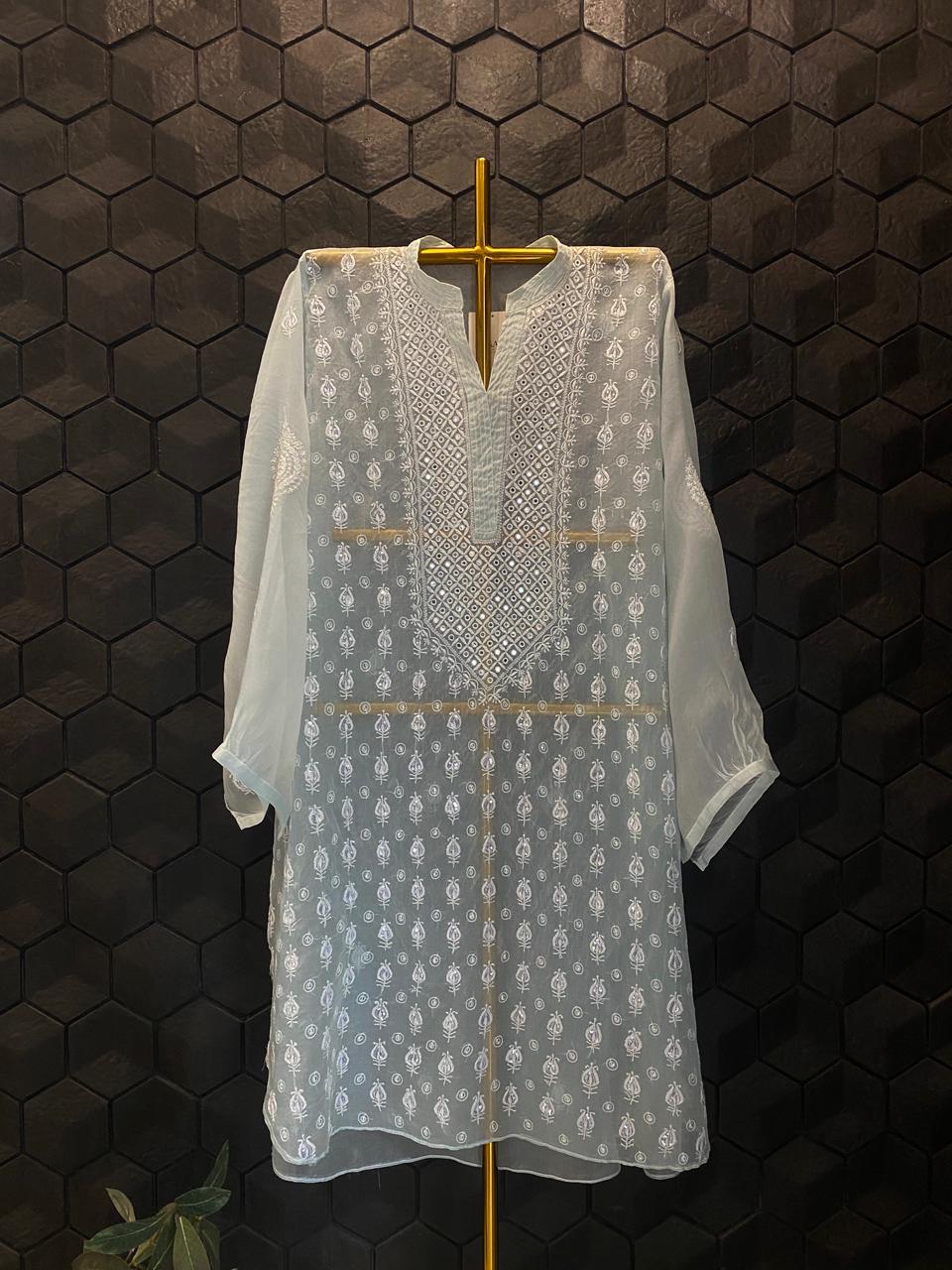 Sea Green Organza Chikankari Co-ord Set