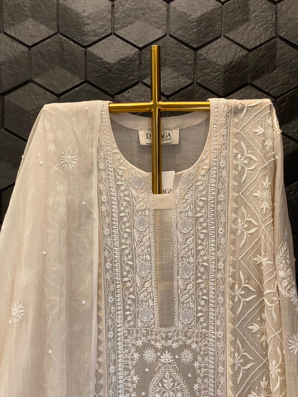 Pink Mul Chanderi Chikankari Kurta Set