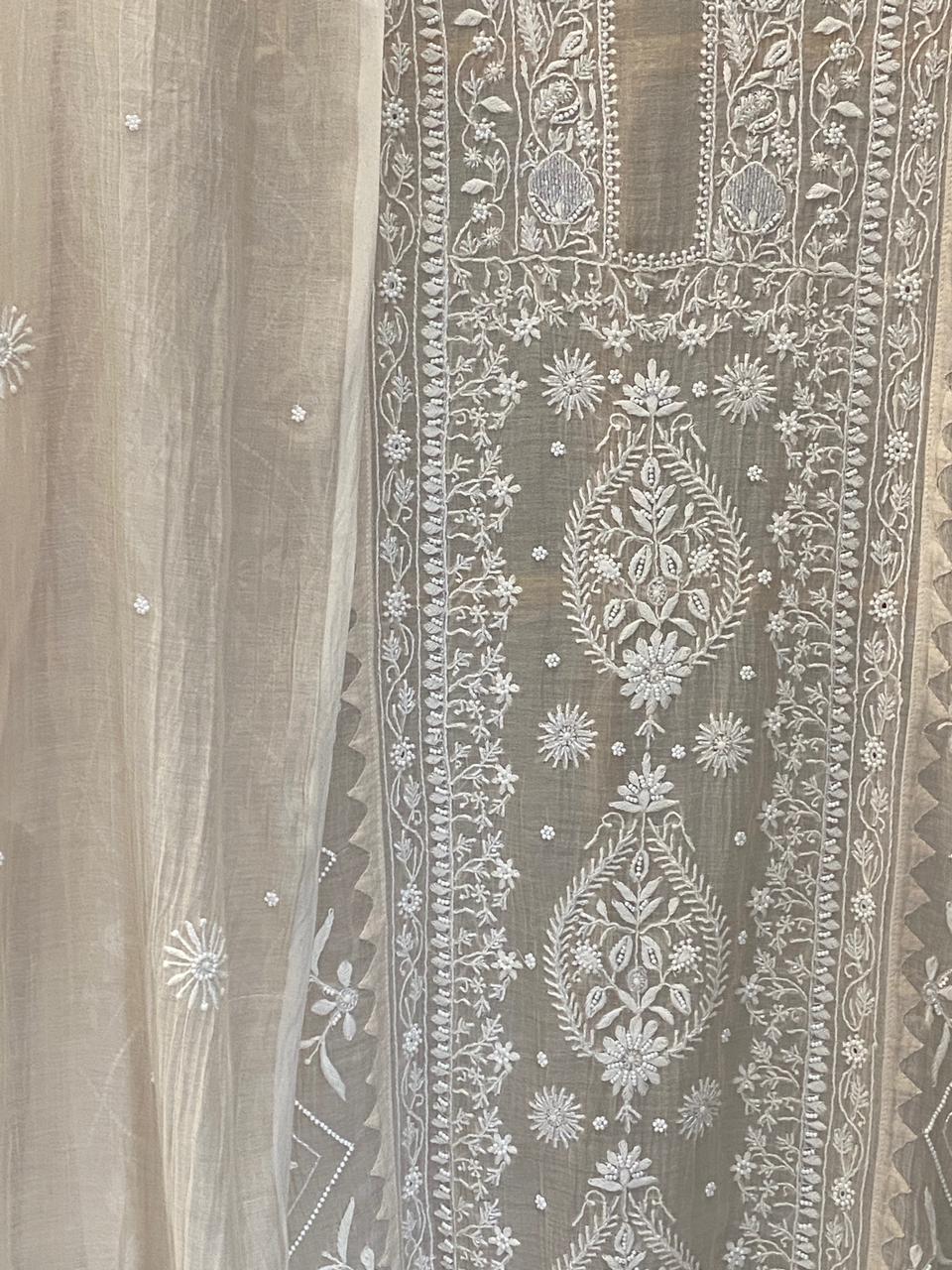 Pink Mul Chanderi Chikankari Kurta Set