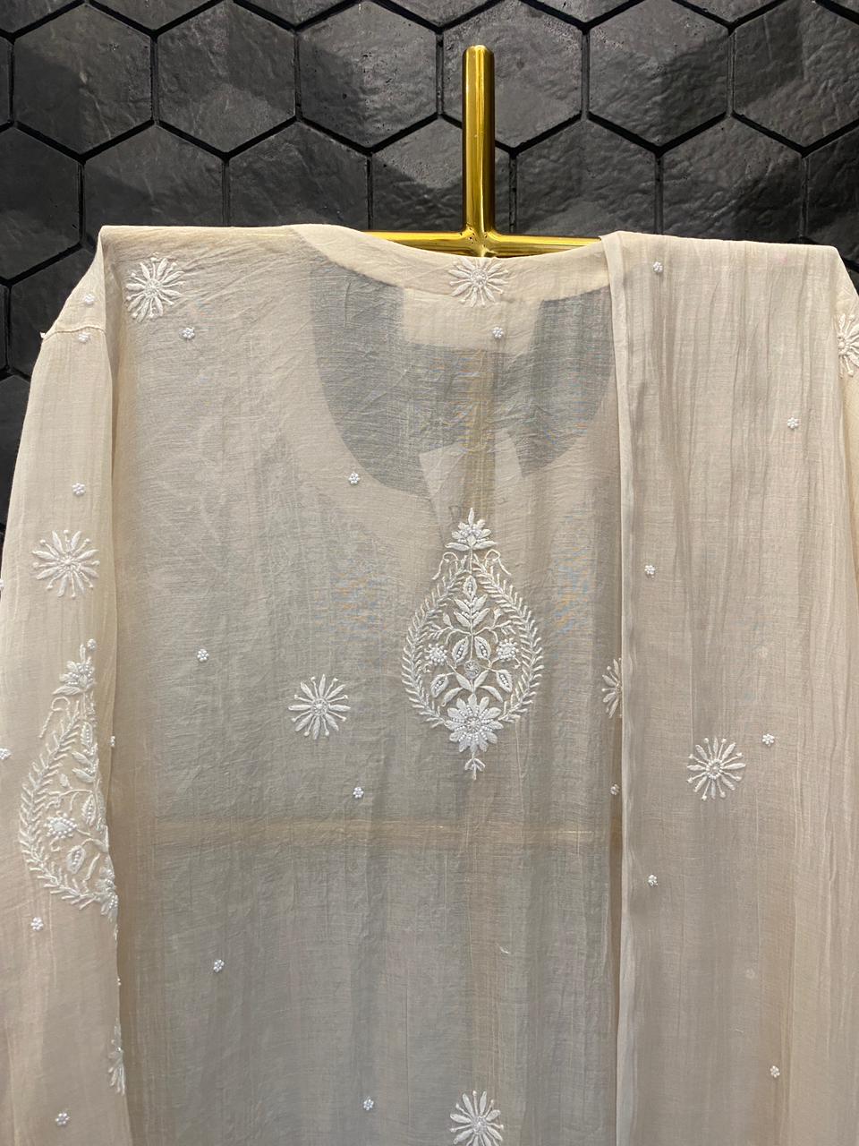 Pink Mul Chanderi Chikankari Kurta Set