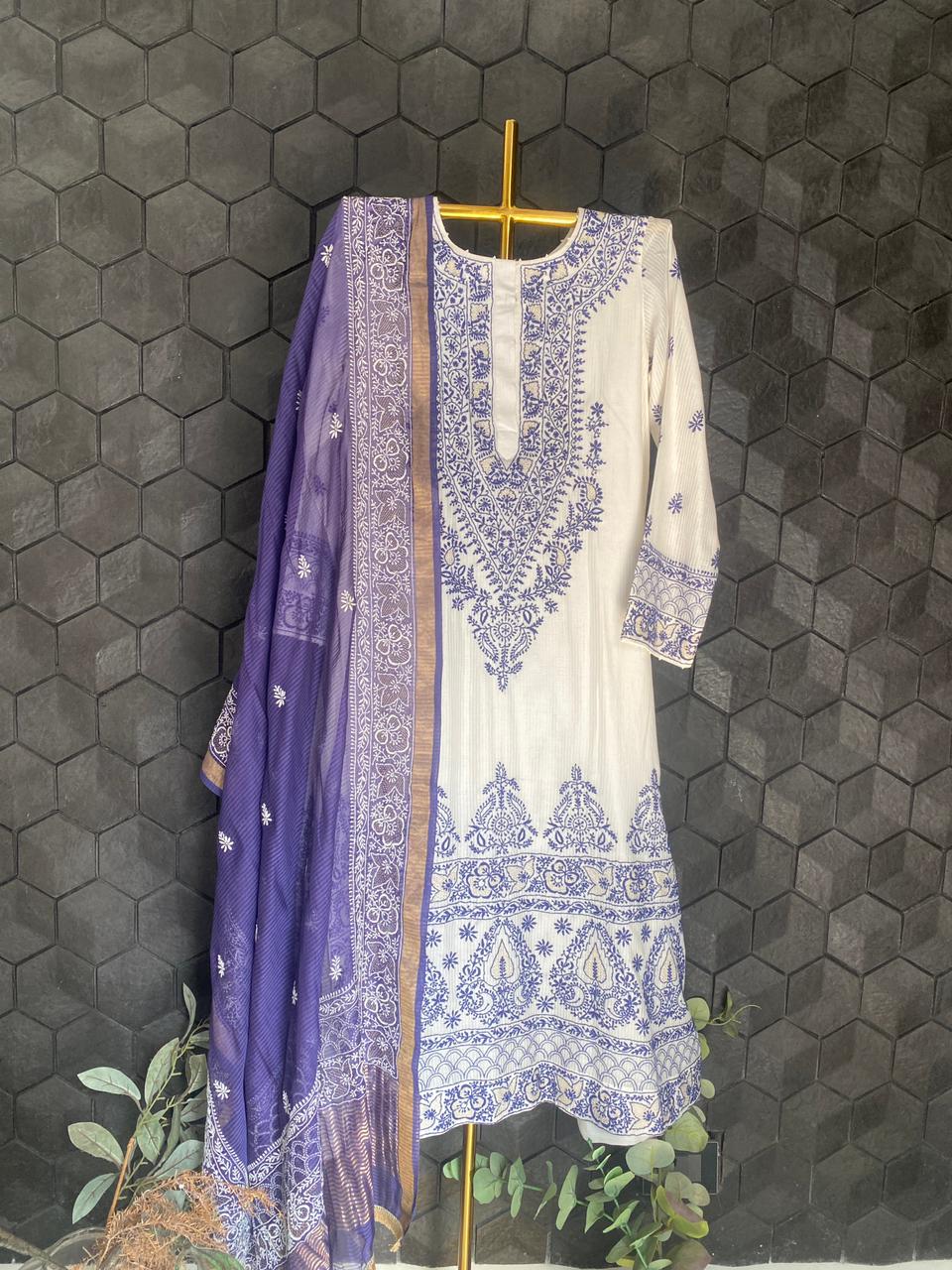 White maheshwari chikankari kurta set